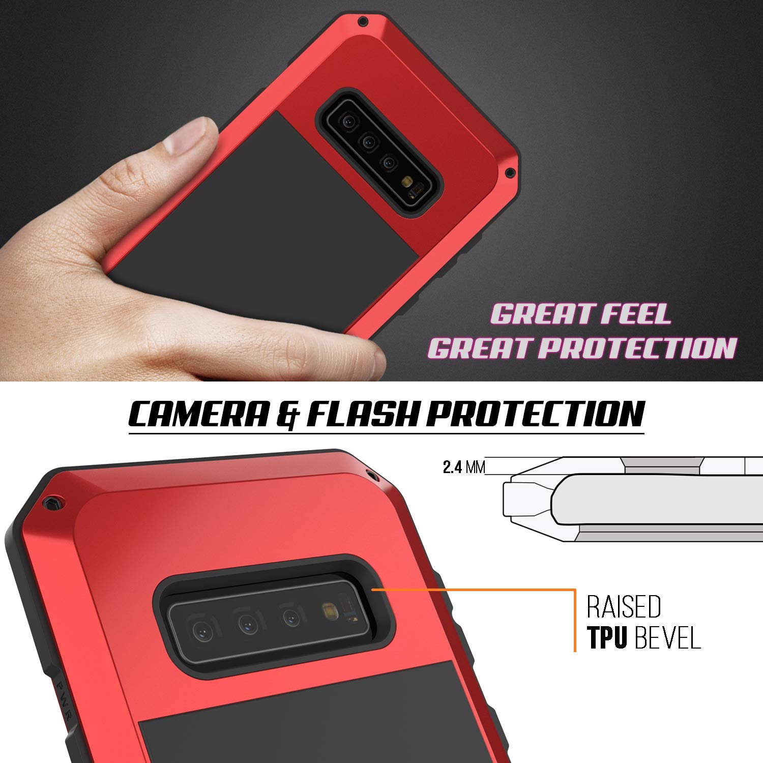 Galaxy S10 Metal Case, Heavy Duty Military Grade Rugged Armor Cover [Red]