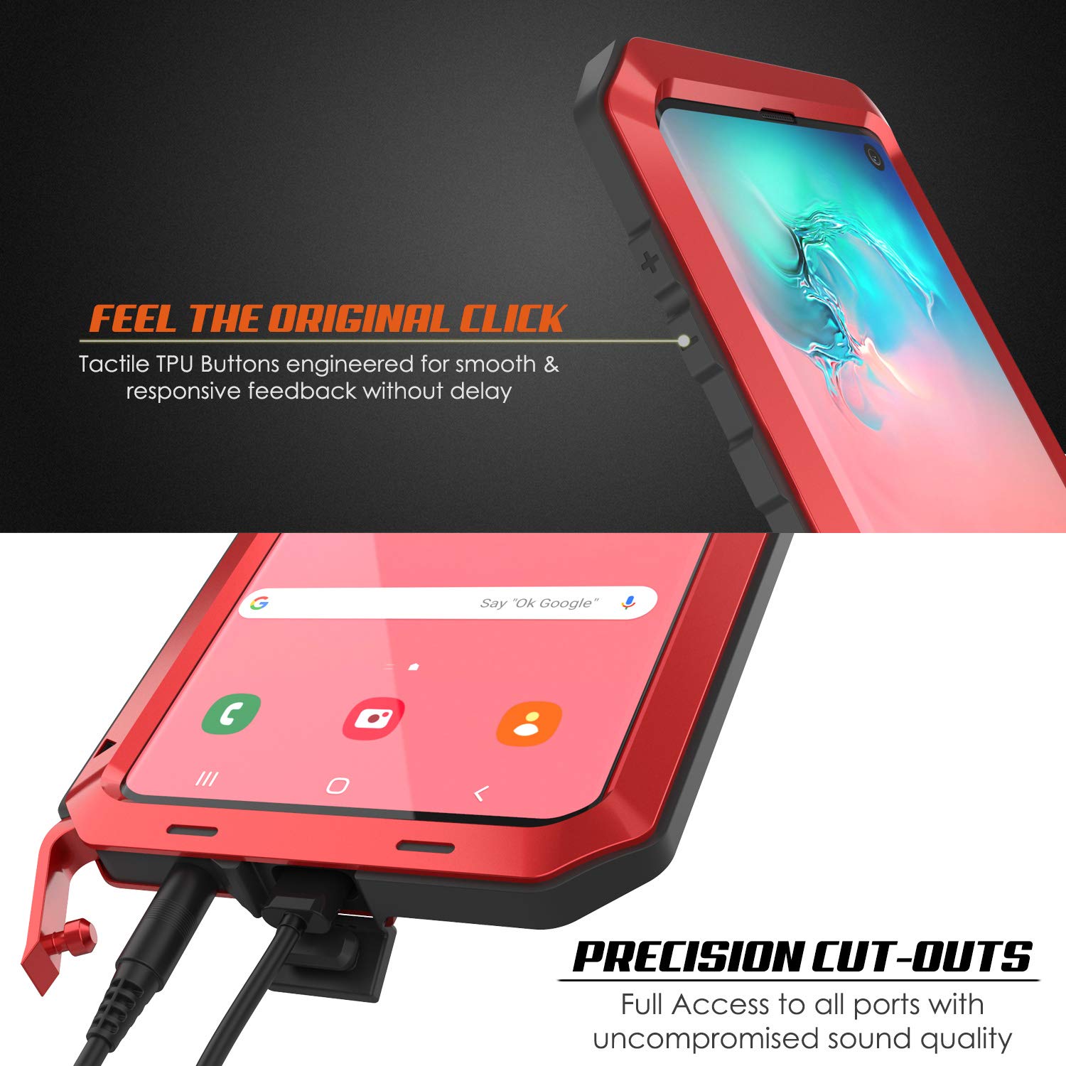 Galaxy S10 Metal Case, Heavy Duty Military Grade Rugged Armor Cover [Red]