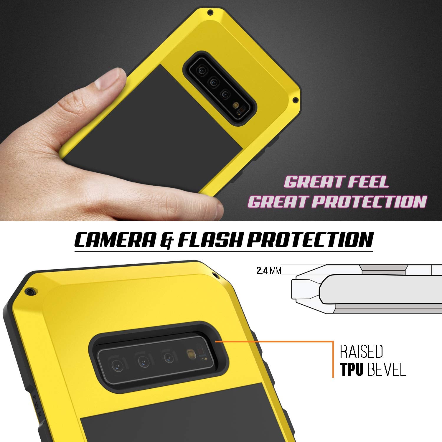 Galaxy S10 Metal Case, Heavy Duty Military Grade Rugged Armor Cover [Neon]