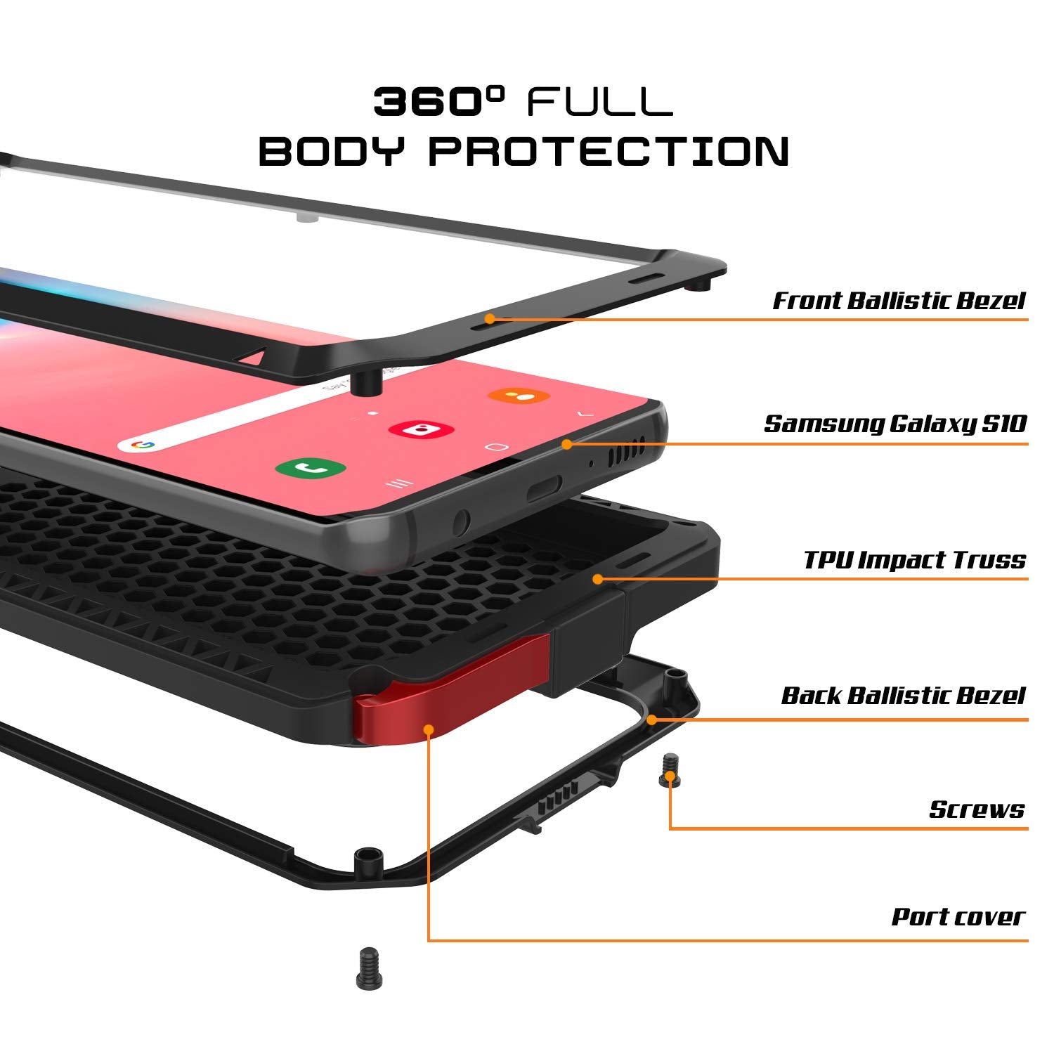 Galaxy S10 Metal Case, Heavy Duty Military Grade Rugged Armor Cover [Black]