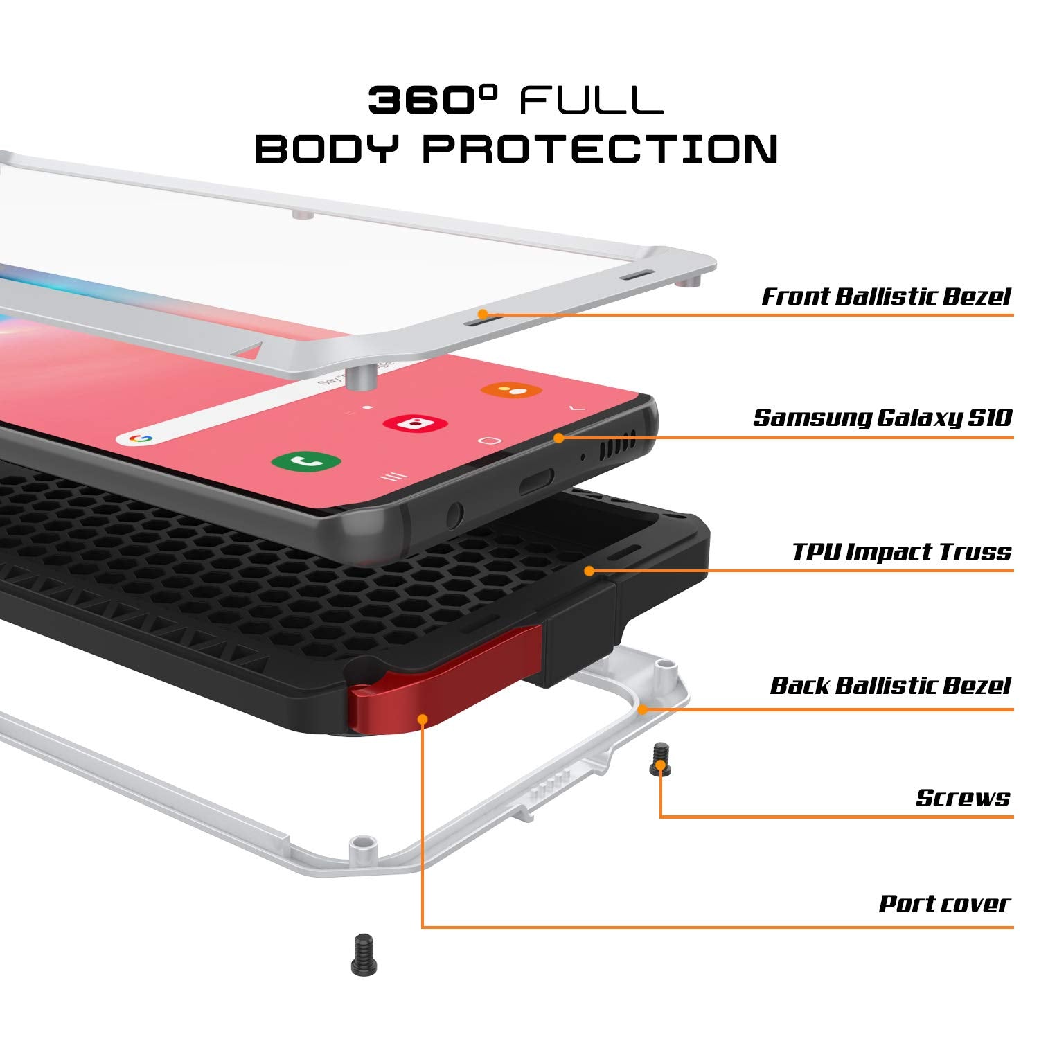 Galaxy S10 Metal Case, Heavy Duty Military Grade Rugged Armor Cover [White]