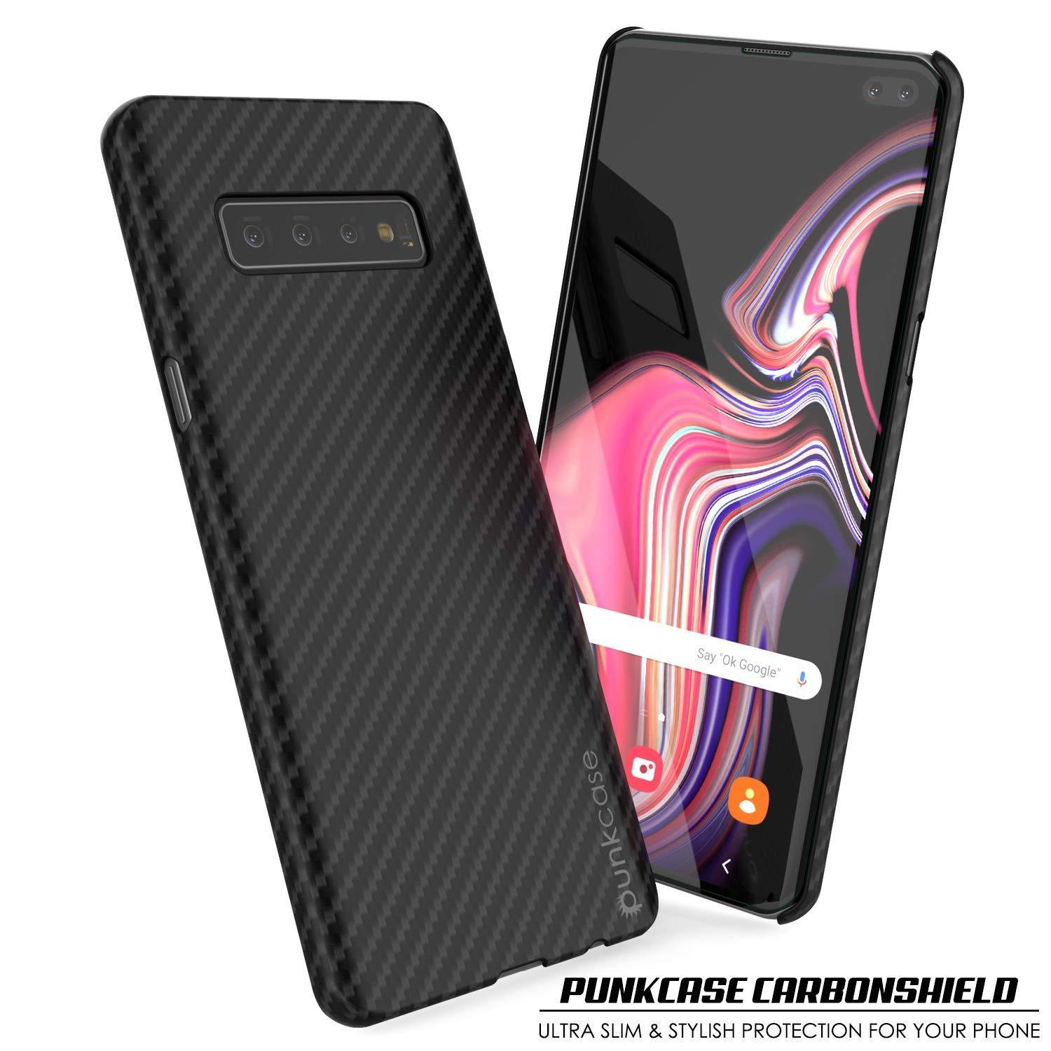 Galaxy S21+ Plus Case, Punkcase CarbonShield, Heavy Duty & Ultra Thin 2 Piece Dual Layer PU Leather Jet Black Cover (Carbon Fiber Style)