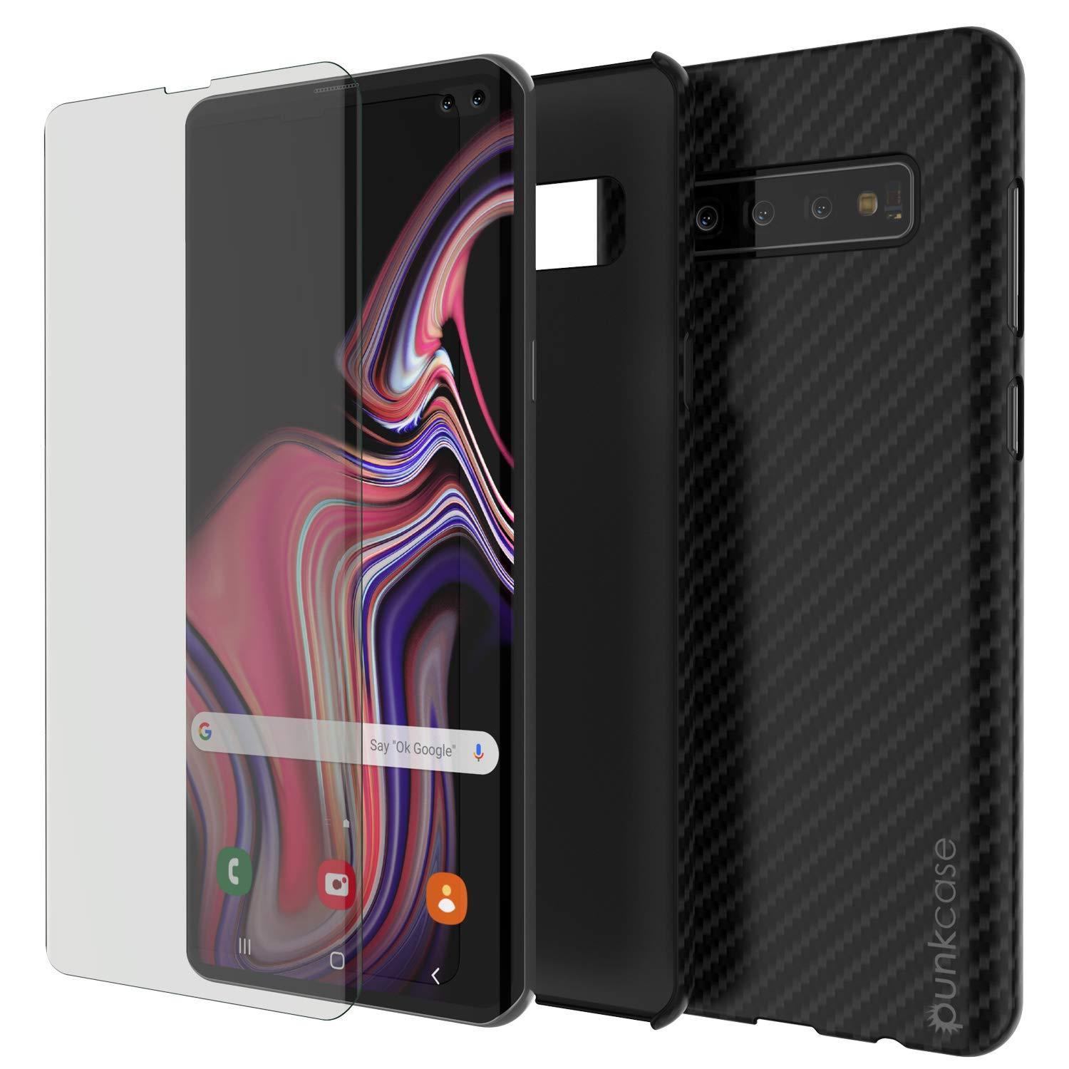 Galaxy S21+ Plus Case, Punkcase CarbonShield, Heavy Duty & Ultra Thin 2 Piece Dual Layer PU Leather Jet Black Cover (Carbon Fiber Style)