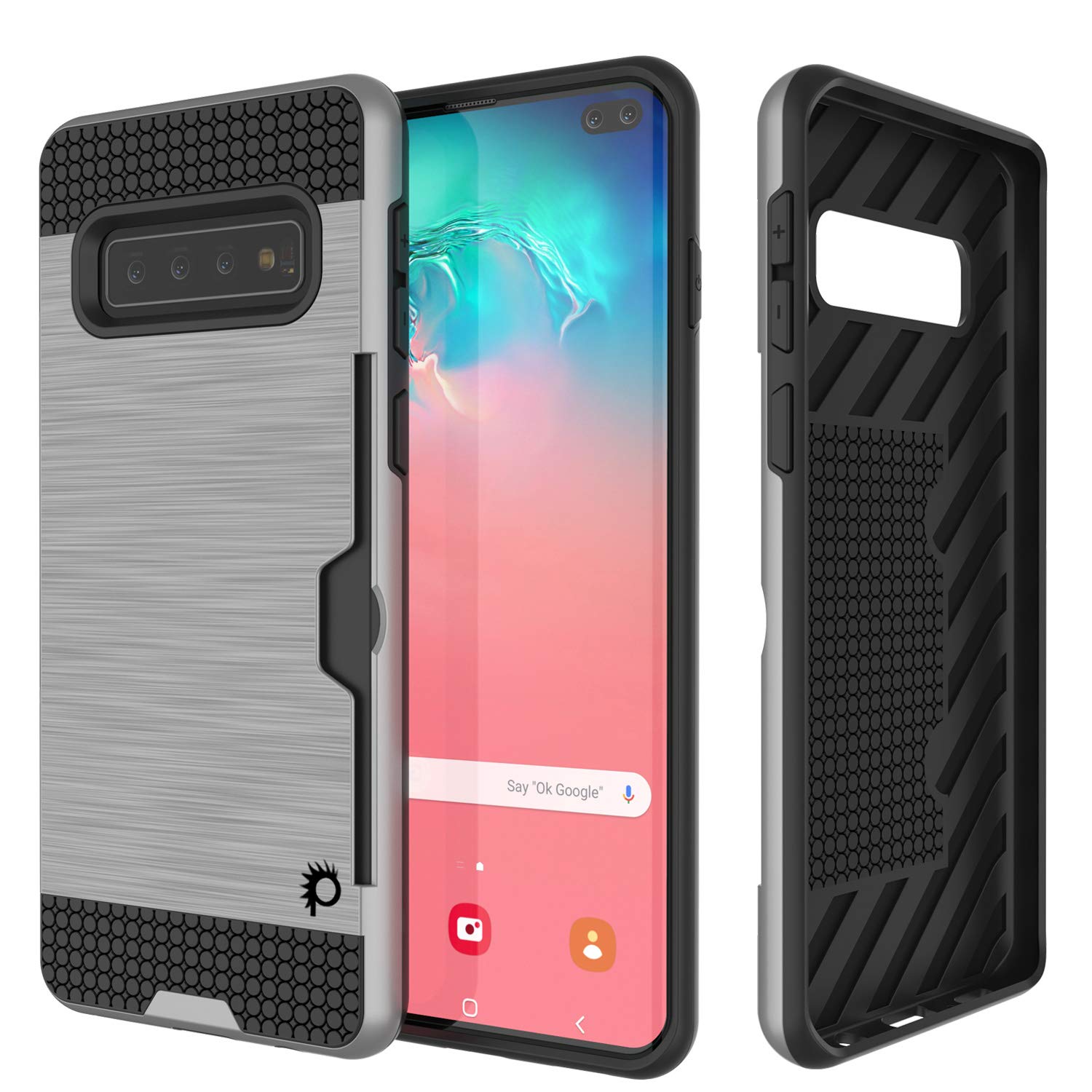 Galaxy S10+ Plus  Case, PUNKcase [SLOT Series] [Slim Fit] Dual-Layer Armor Cover w/Integrated Anti-Shock System, Credit Card Slot [Silver]