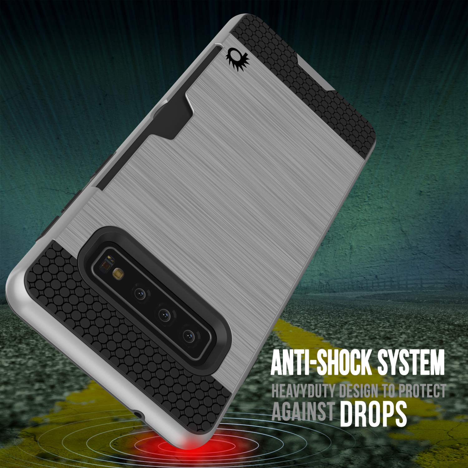 Galaxy S10 Case, PUNKcase [SLOT Series] [Slim Fit] Dual-Layer Armor Cover w/Integrated Anti-Shock System, Credit Card Slot [Silver]