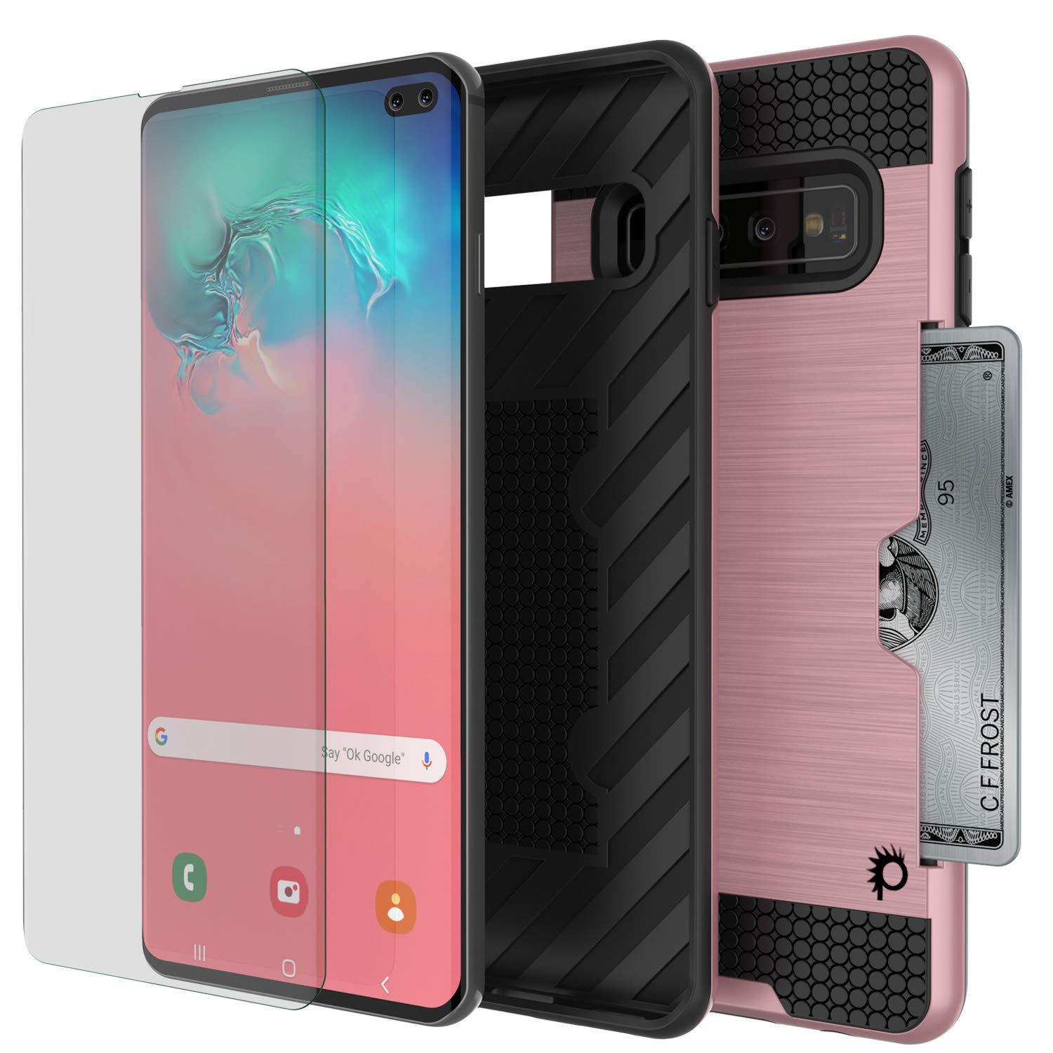 Galaxy S10 Case, PUNKcase [SLOT Series] [Slim Fit] Dual-Layer Armor Cover w/Integrated Anti-Shock System, Credit Card Slot [Rose Gold]