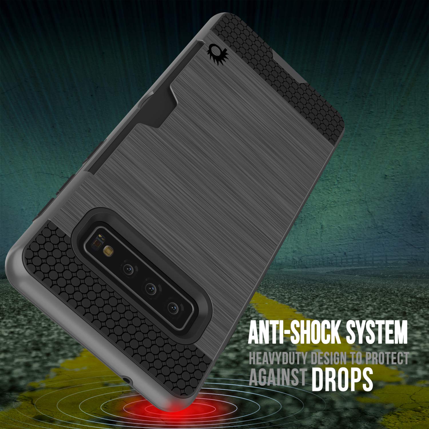 Galaxy S10 Case, PUNKcase [SLOT Series] [Slim Fit] Dual-Layer Armor Cover w/Integrated Anti-Shock System, Credit Card Slot [Grey]