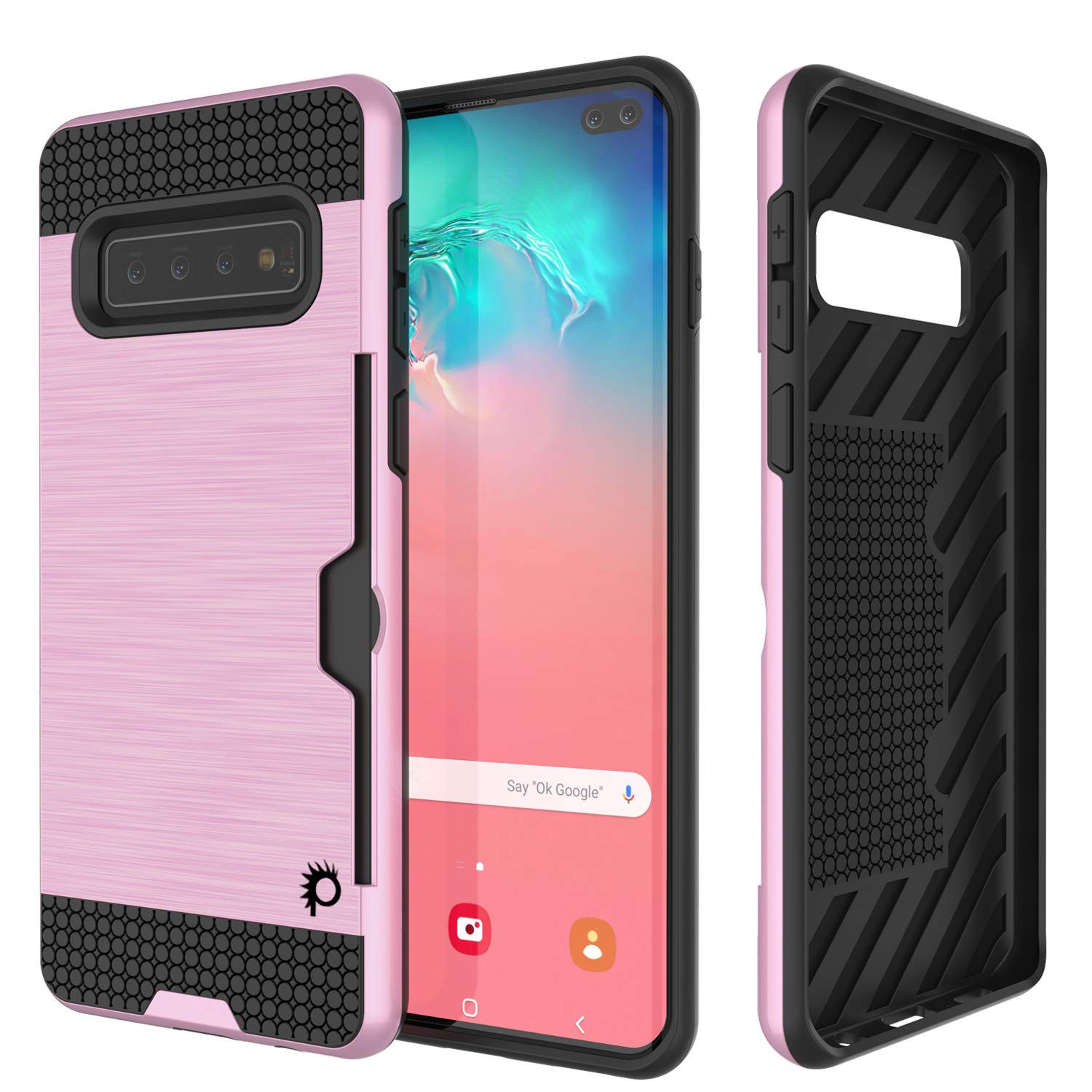 Galaxy S10+ Plus  Case, PUNKcase [SLOT Series] [Slim Fit] Dual-Layer Armor Cover w/Integrated Anti-Shock System, Credit Card Slot [Pink]