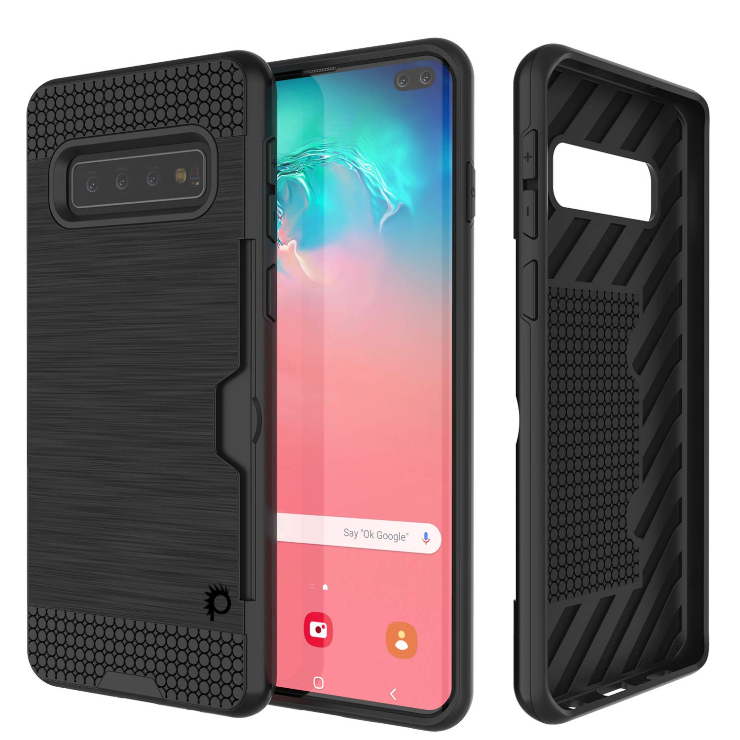 Galaxy S10 Case, PUNKcase [SLOT Series] [Slim Fit] Dual-Layer Armor Cover w/Integrated Anti-Shock System, Credit Card Slot [Black]