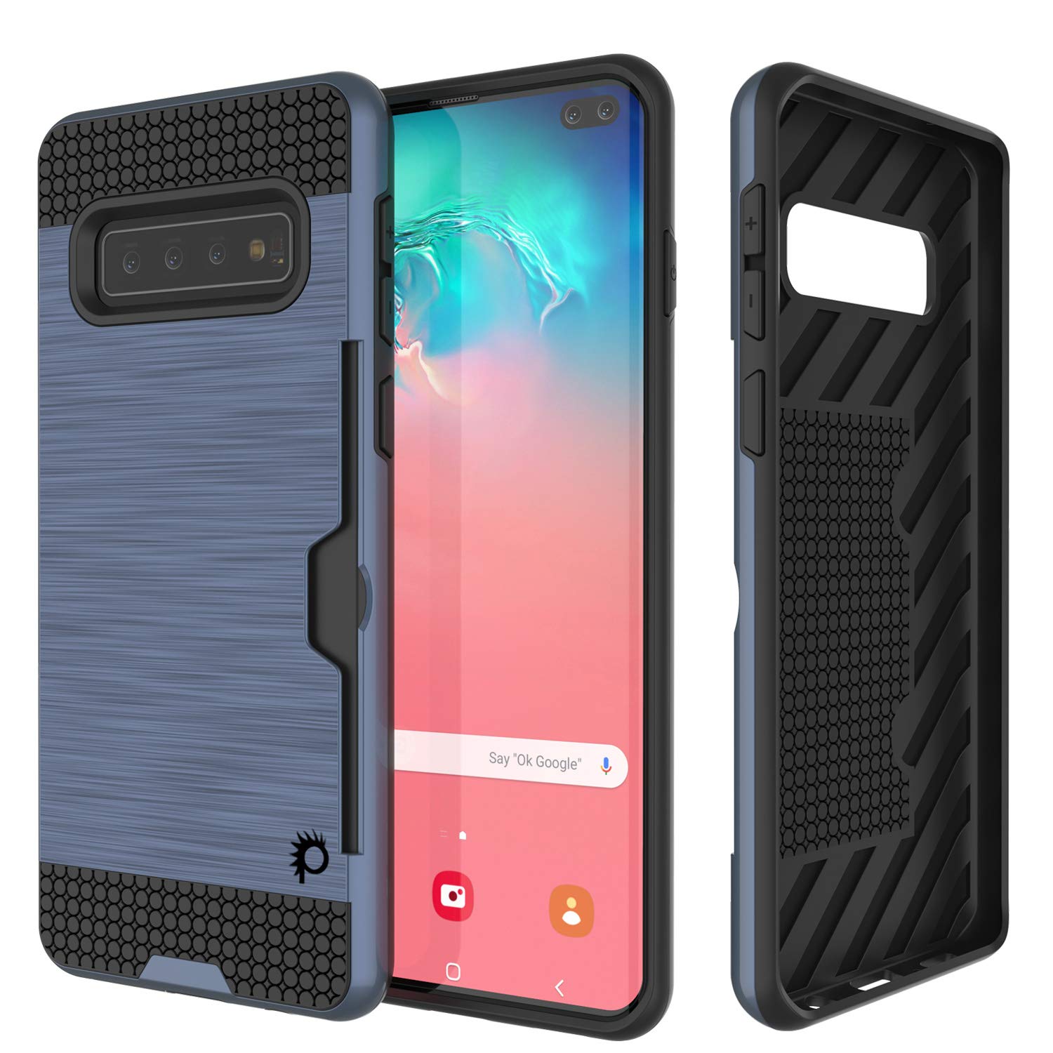 Galaxy S10 Case, PUNKcase [SLOT Series] [Slim Fit] Dual-Layer Armor Cover w/Integrated Anti-Shock System, Credit Card Slot [Navy]