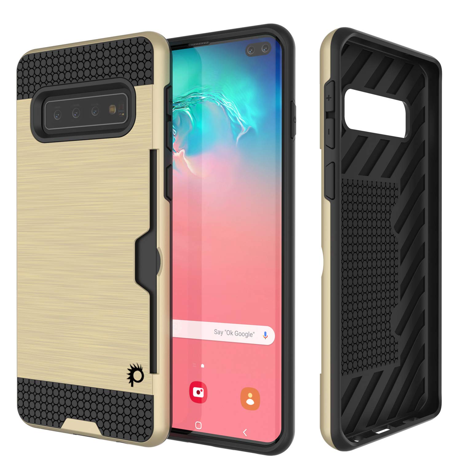 Galaxy S10+ Plus  Case, PUNKcase [SLOT Series] [Slim Fit] Dual-Layer Armor Cover w/Integrated Anti-Shock System, Credit Card Slot [Gold]