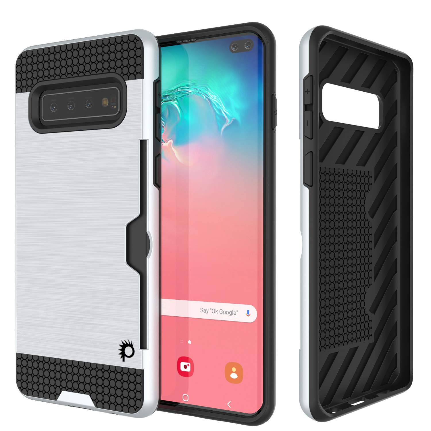 Galaxy S10+ Plus  Case, PUNKcase [SLOT Series] [Slim Fit] Dual-Layer Armor Cover w/Integrated Anti-Shock System, Credit Card Slot [White]