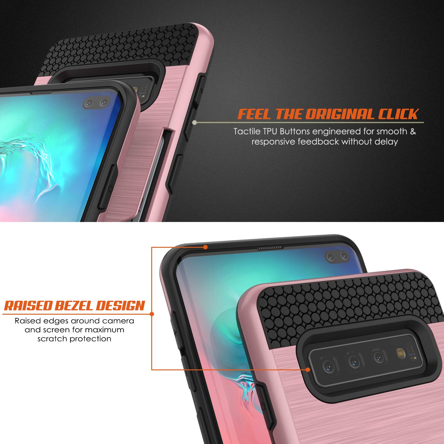 Galaxy S10 Case, PUNKcase [SLOT Series] [Slim Fit] Dual-Layer Armor Cover w/Integrated Anti-Shock System, Credit Card Slot [Rose Gold]