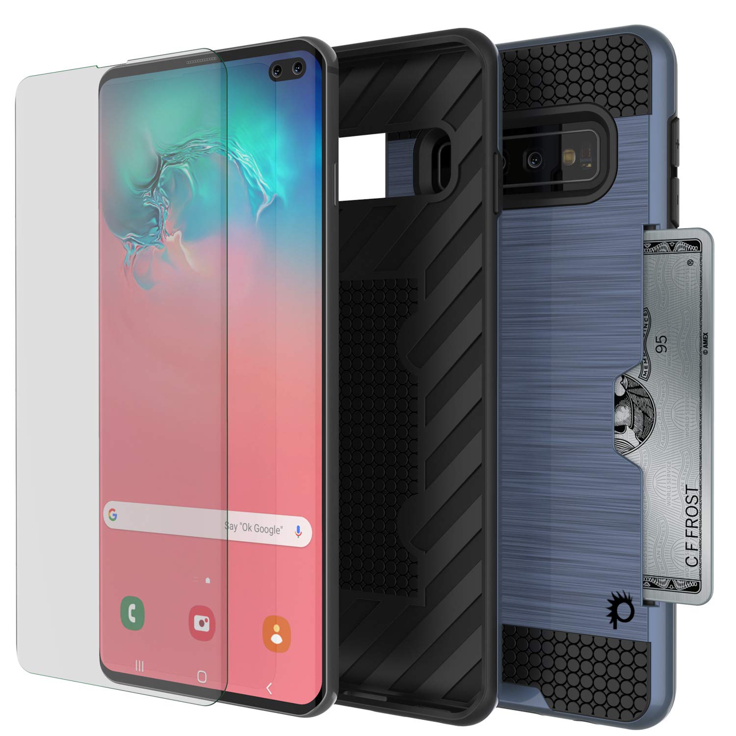 Galaxy S10+ Plus  Case, PUNKcase [SLOT Series] [Slim Fit] Dual-Layer Armor Cover w/Integrated Anti-Shock System, Credit Card Slot [Navy]