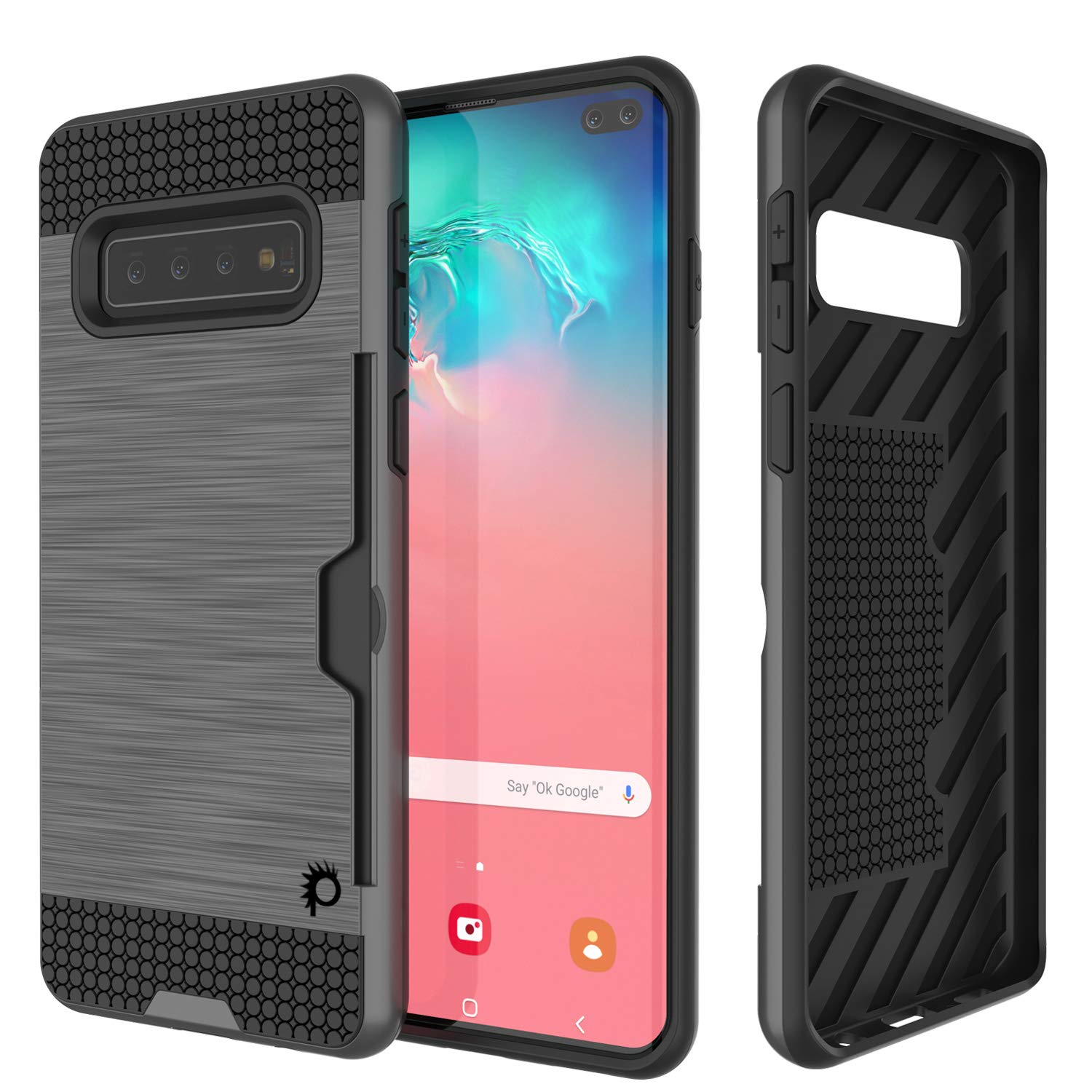 Galaxy S10 Case, PUNKcase [SLOT Series] [Slim Fit] Dual-Layer Armor Cover w/Integrated Anti-Shock System, Credit Card Slot [Grey]