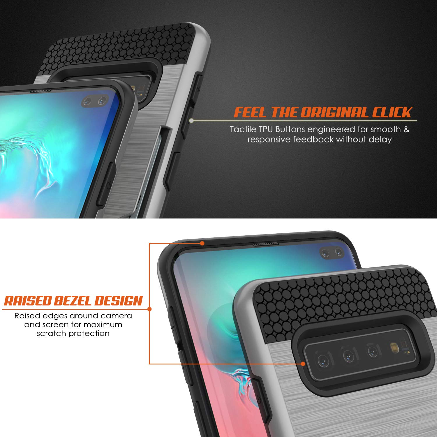 Galaxy S10 Case, PUNKcase [SLOT Series] [Slim Fit] Dual-Layer Armor Cover w/Integrated Anti-Shock System, Credit Card Slot [Silver]