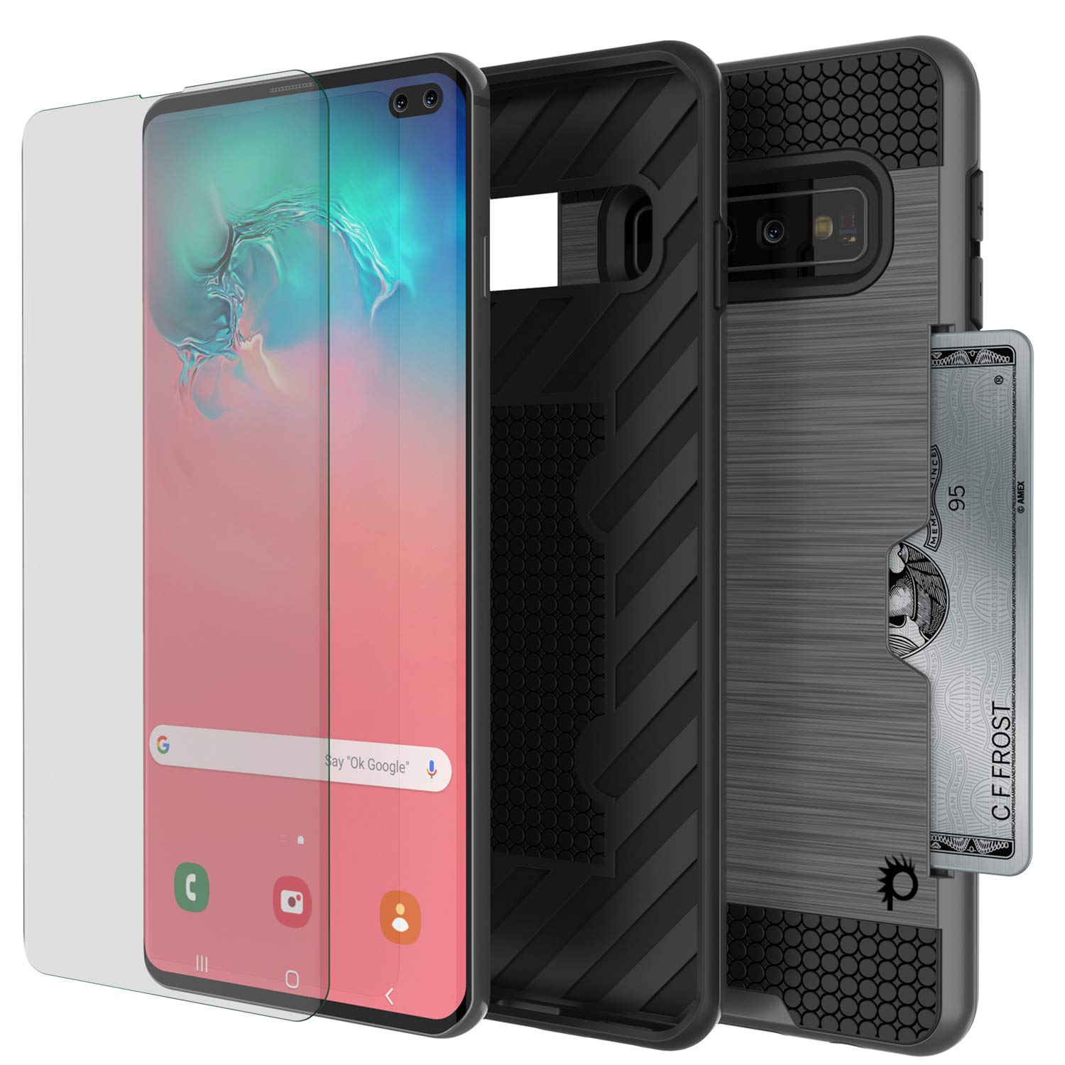 Galaxy S10+ Plus  Case, PUNKcase [SLOT Series] [Slim Fit] Dual-Layer Armor Cover w/Integrated Anti-Shock System, Credit Card Slot [Grey]