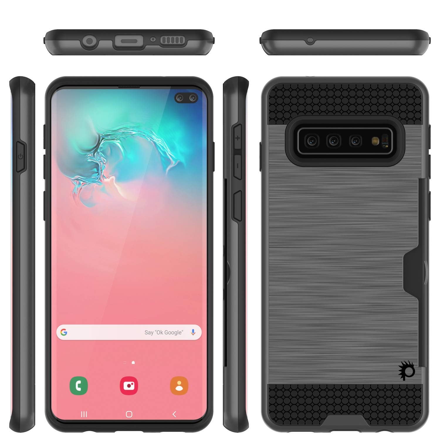 Galaxy S10+ Plus  Case, PUNKcase [SLOT Series] [Slim Fit] Dual-Layer Armor Cover w/Integrated Anti-Shock System, Credit Card Slot [Grey]