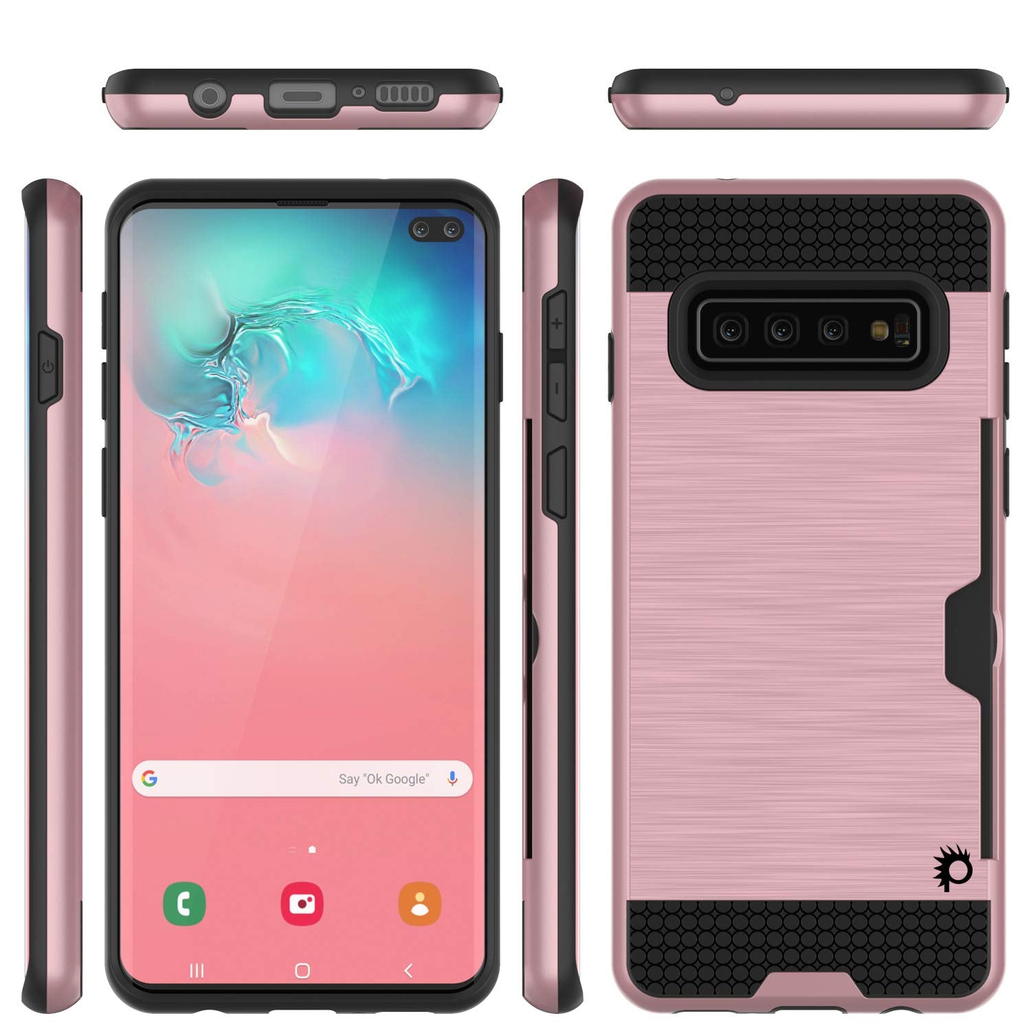 Galaxy S10 Case, PUNKcase [SLOT Series] [Slim Fit] Dual-Layer Armor Cover w/Integrated Anti-Shock System, Credit Card Slot [Rose Gold]