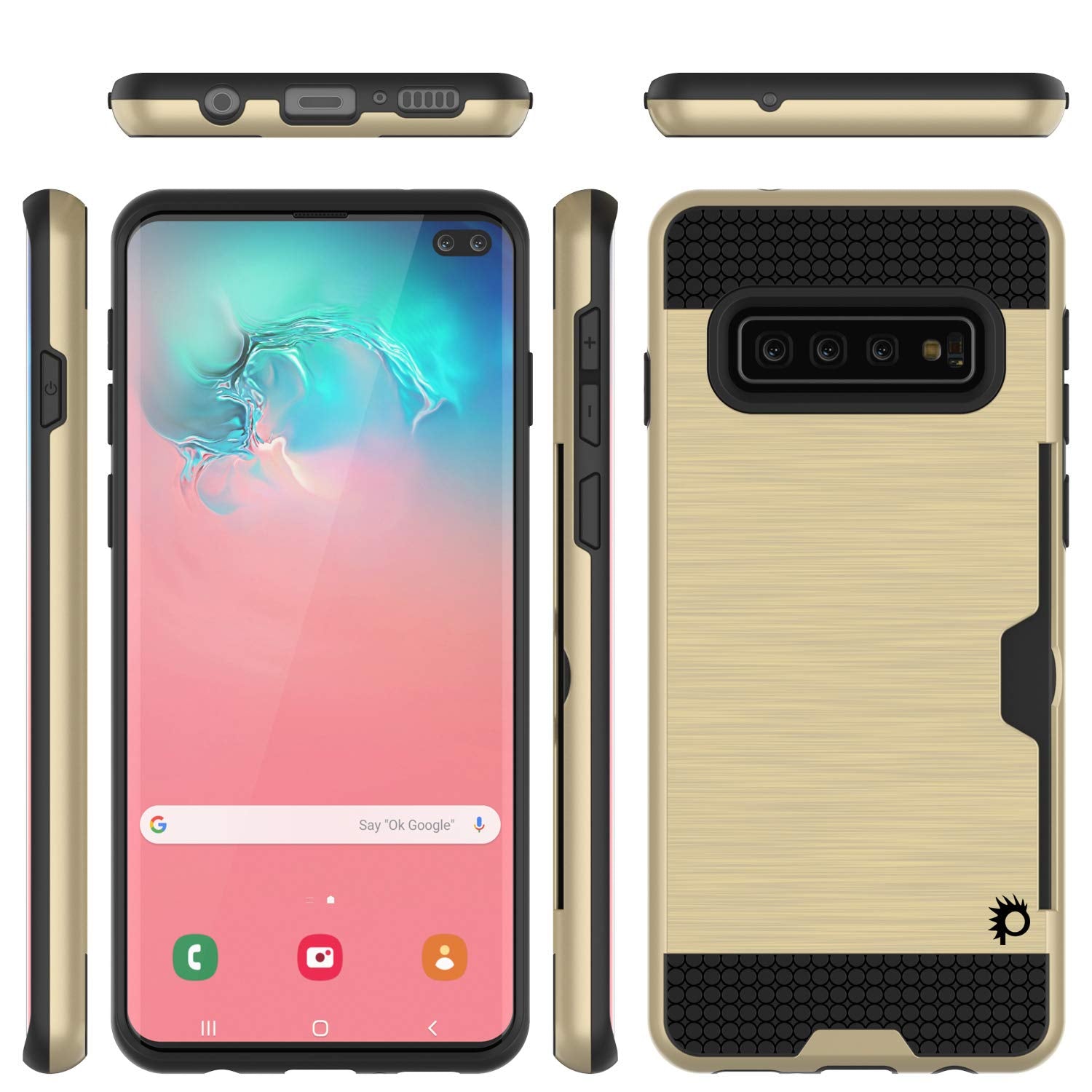 Galaxy S10 Case, PUNKcase [SLOT Series] [Slim Fit] Dual-Layer Armor Cover w/Integrated Anti-Shock System, Credit Card Slot [Gold]