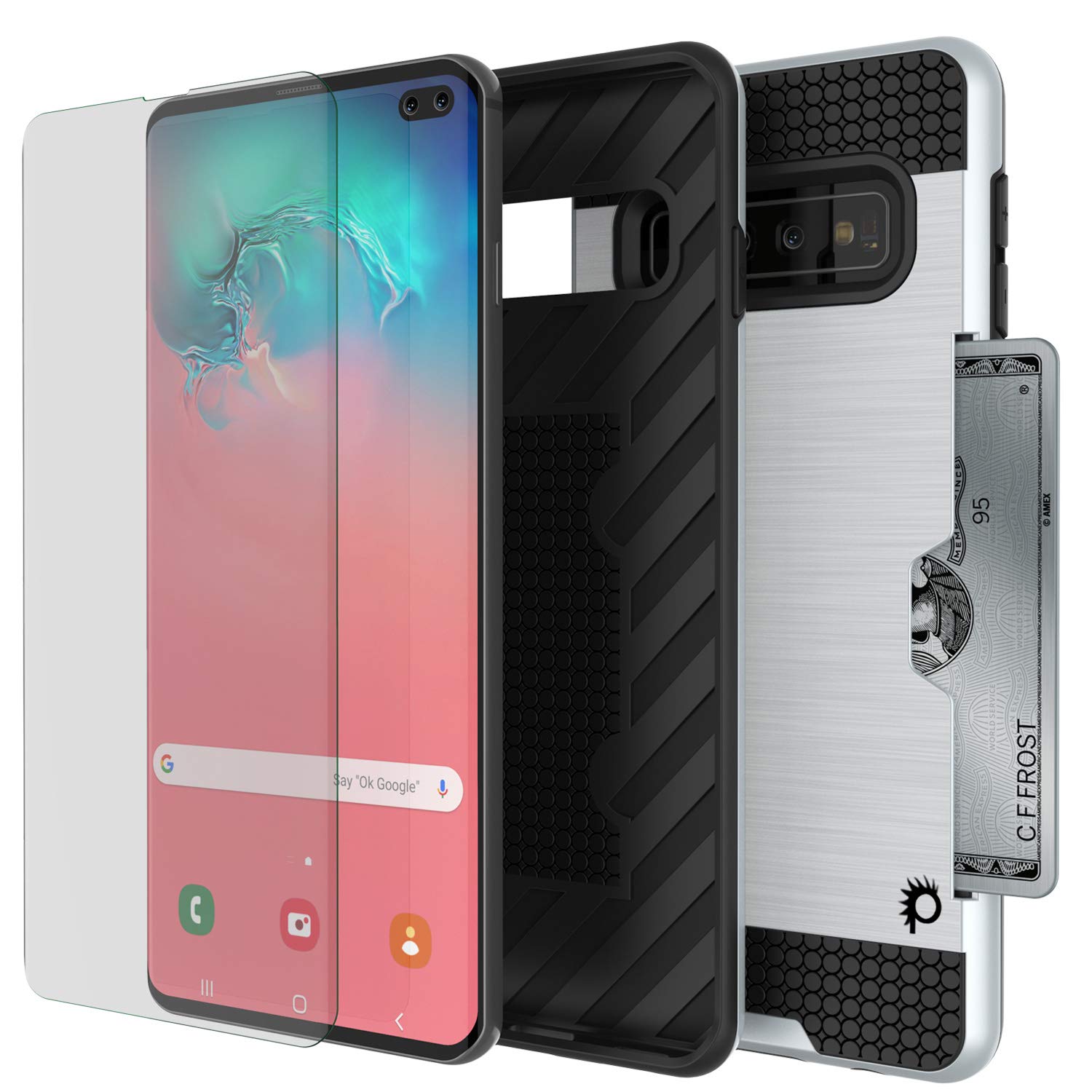 Galaxy S10+ Plus  Case, PUNKcase [SLOT Series] [Slim Fit] Dual-Layer Armor Cover w/Integrated Anti-Shock System, Credit Card Slot [White]