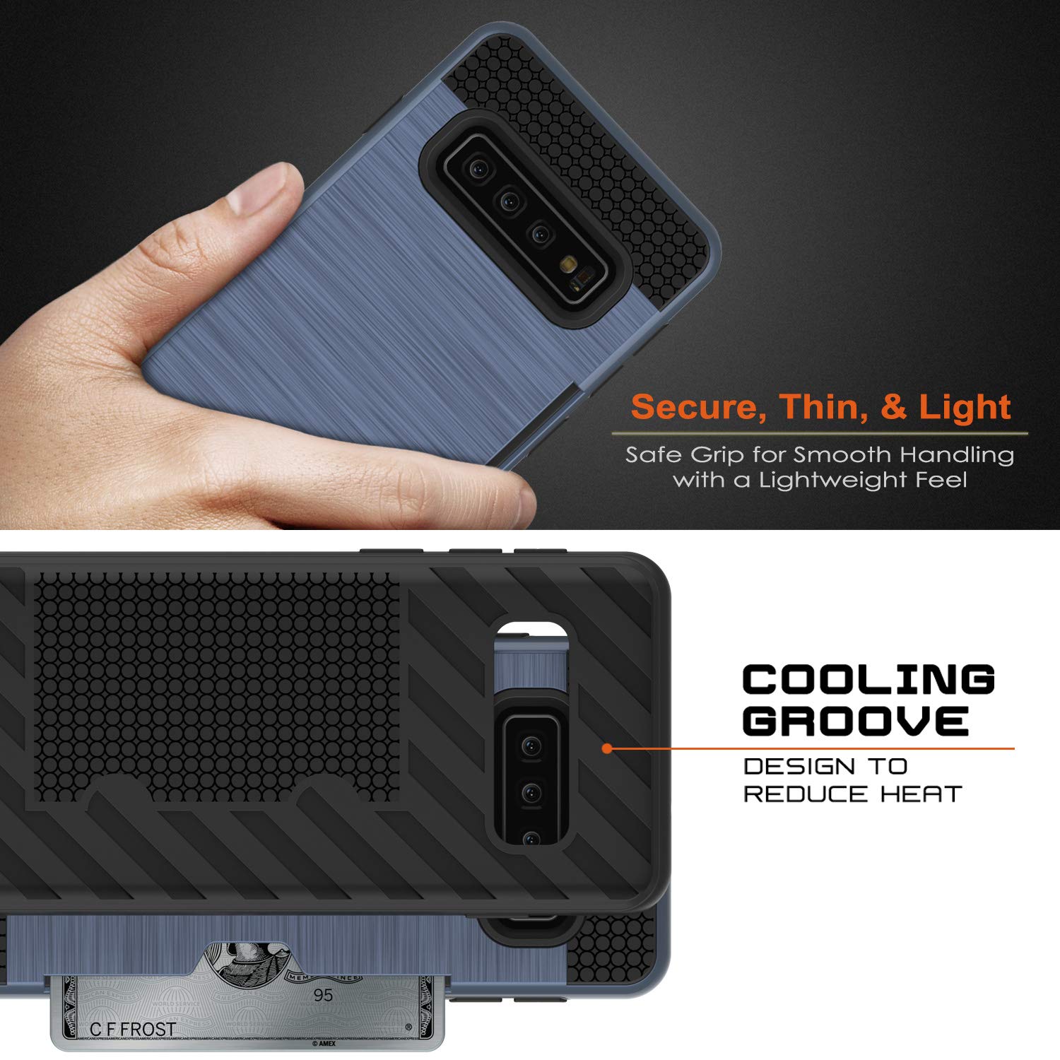 Galaxy S10+ Plus  Case, PUNKcase [SLOT Series] [Slim Fit] Dual-Layer Armor Cover w/Integrated Anti-Shock System, Credit Card Slot [Navy]