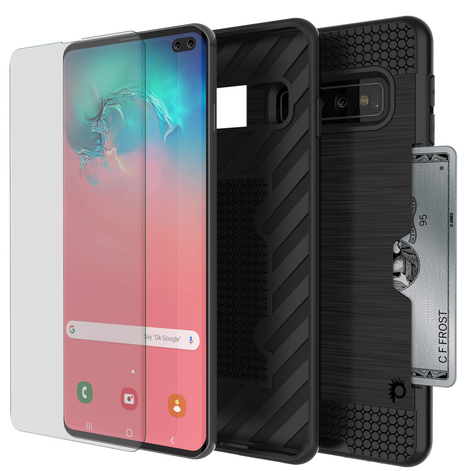 Galaxy S10 Case, PUNKcase [SLOT Series] [Slim Fit] Dual-Layer Armor Cover w/Integrated Anti-Shock System, Credit Card Slot [Black]