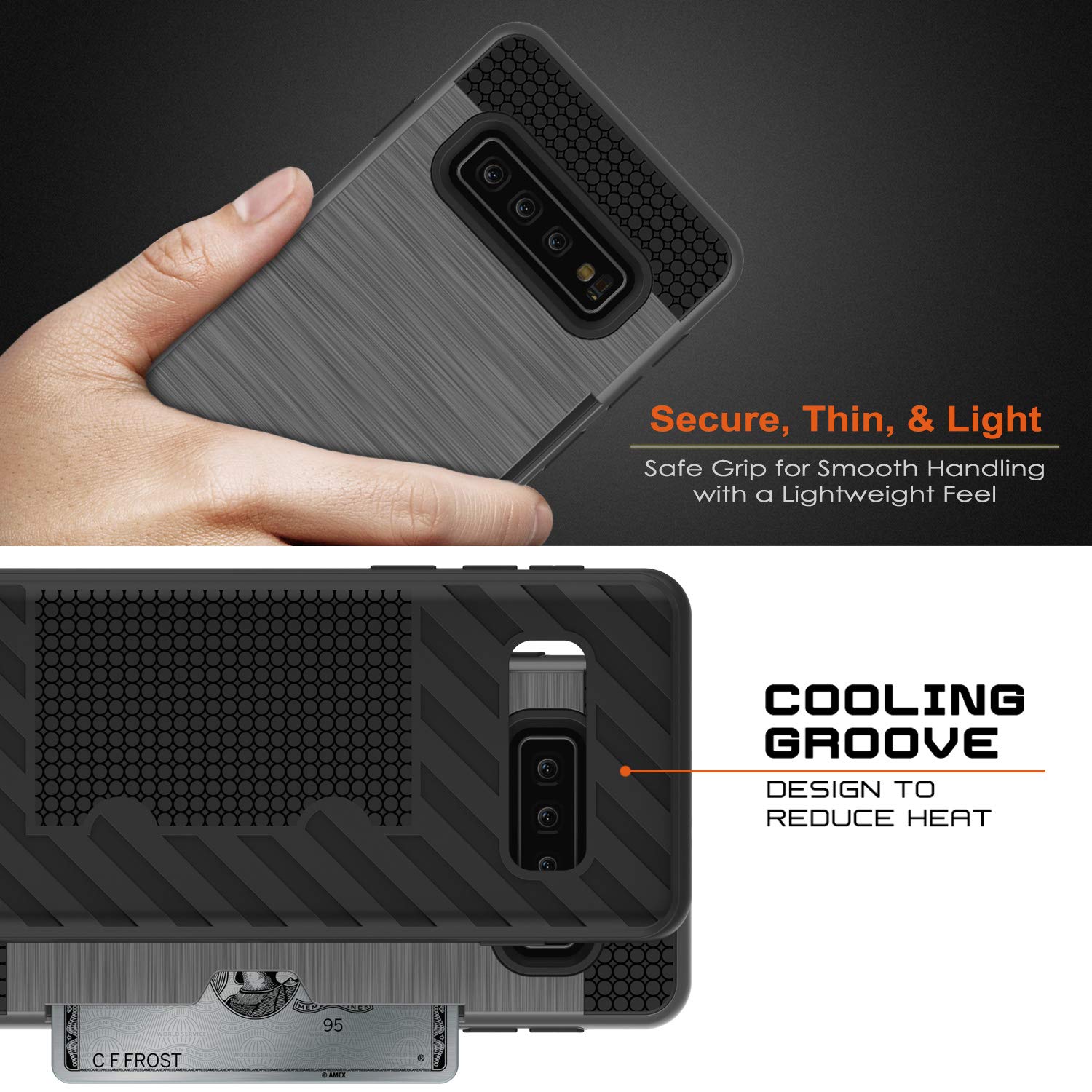 Galaxy S10+ Plus  Case, PUNKcase [SLOT Series] [Slim Fit] Dual-Layer Armor Cover w/Integrated Anti-Shock System, Credit Card Slot [Grey]