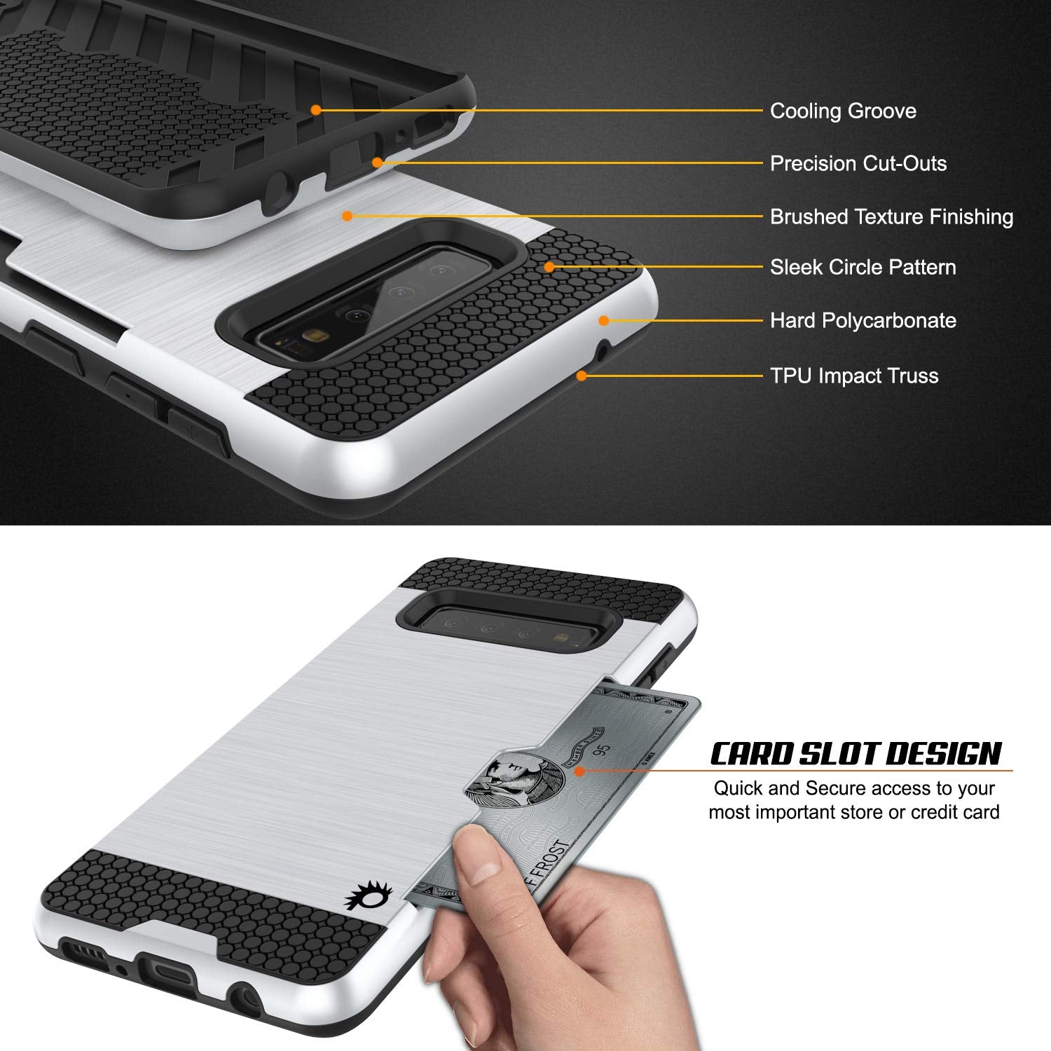 Galaxy S10+ Plus  Case, PUNKcase [SLOT Series] [Slim Fit] Dual-Layer Armor Cover w/Integrated Anti-Shock System, Credit Card Slot [White]