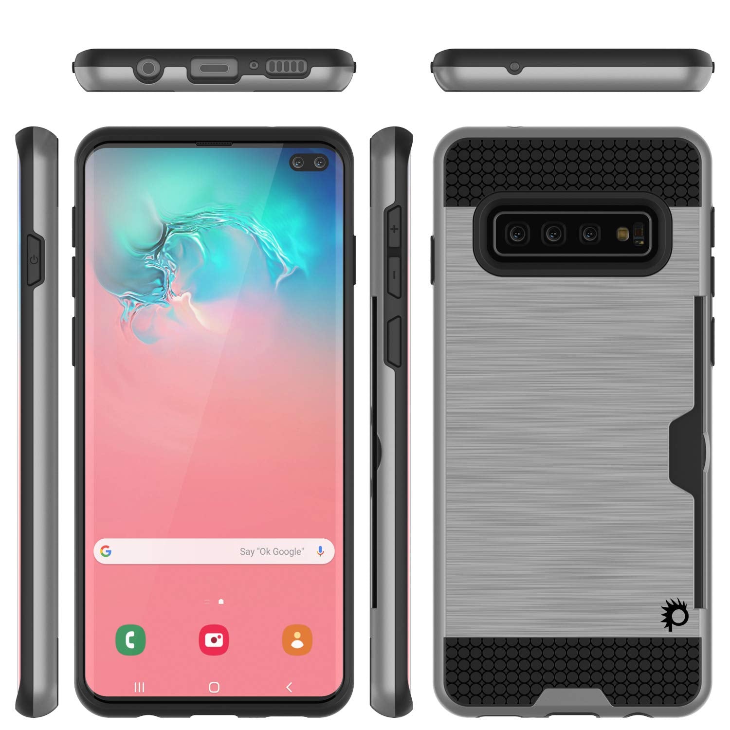 Galaxy S10 Case, PUNKcase [SLOT Series] [Slim Fit] Dual-Layer Armor Cover w/Integrated Anti-Shock System, Credit Card Slot [Silver]
