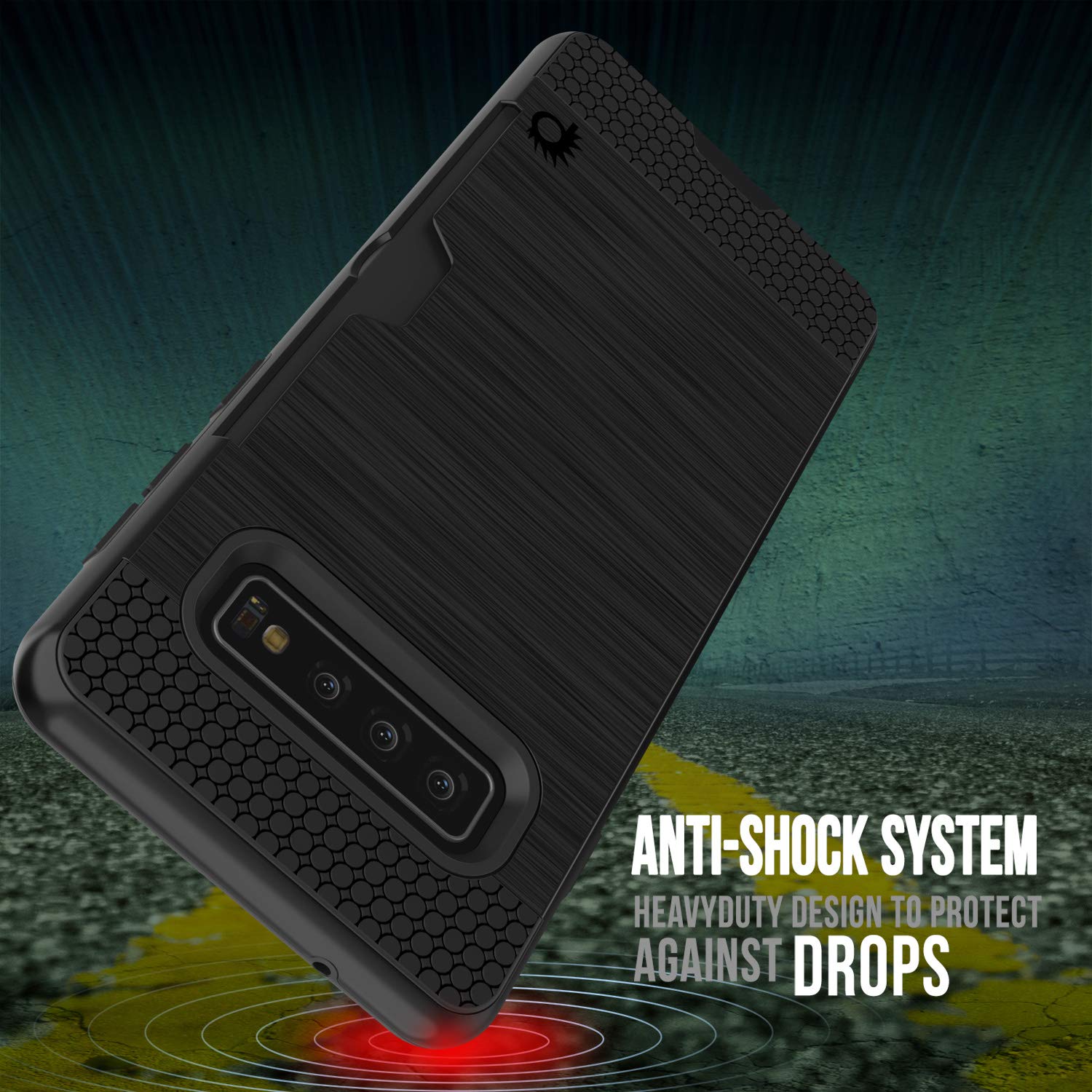 Galaxy S10+ Plus  Case, PUNKcase [SLOT Series] [Slim Fit] Dual-Layer Armor Cover w/Integrated Anti-Shock System, Credit Card Slot [Black]