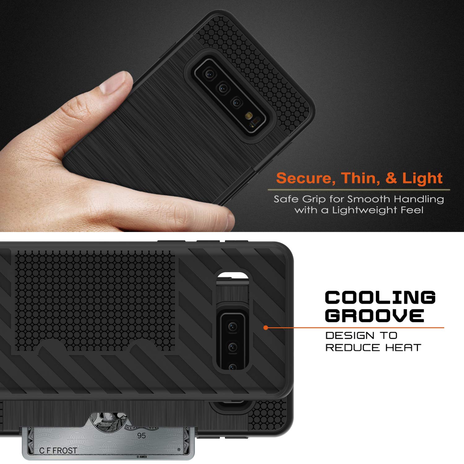 Galaxy S10 Case, PUNKcase [SLOT Series] [Slim Fit] Dual-Layer Armor Cover w/Integrated Anti-Shock System, Credit Card Slot [Black]
