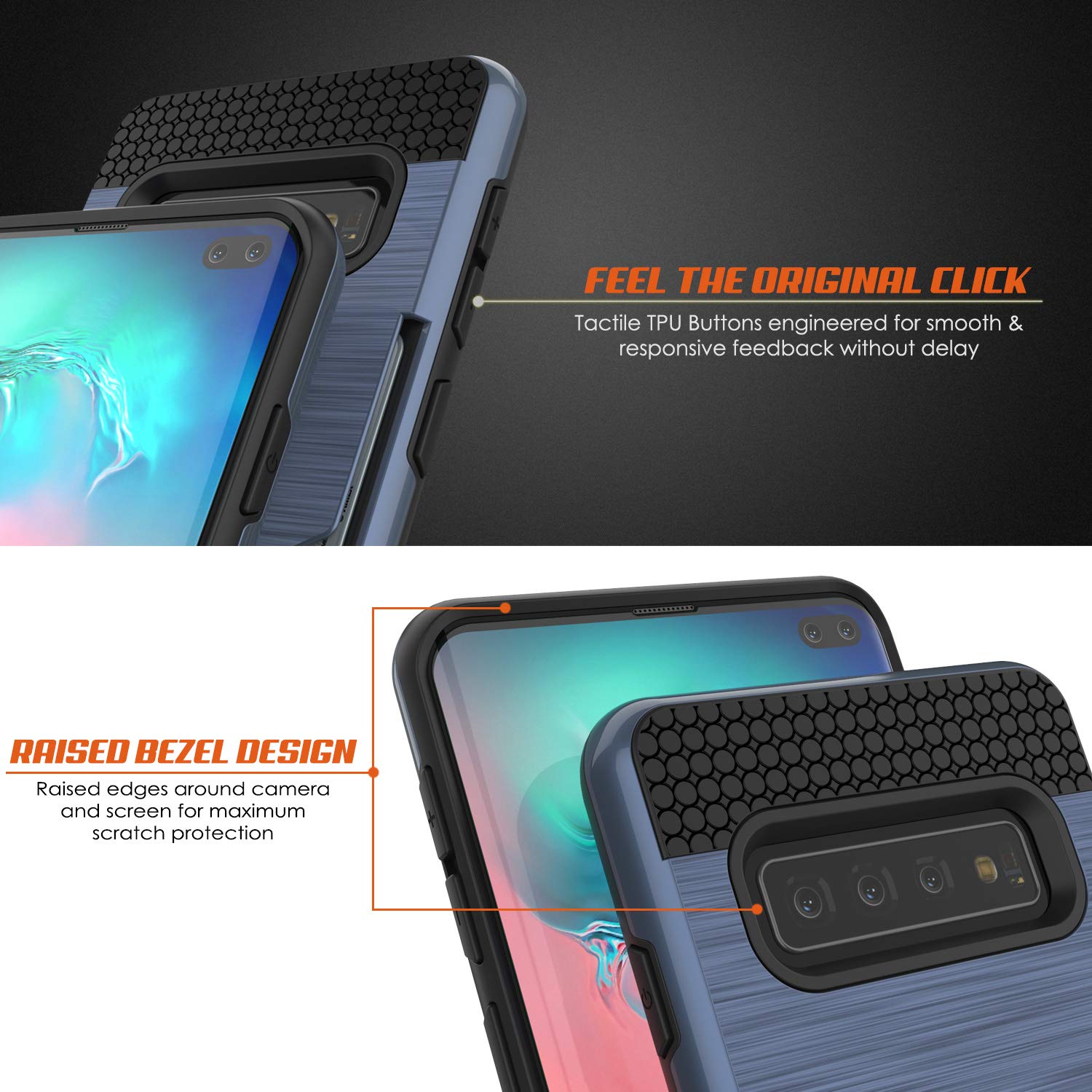 Galaxy S10 Case, PUNKcase [SLOT Series] [Slim Fit] Dual-Layer Armor Cover w/Integrated Anti-Shock System, Credit Card Slot [Navy]