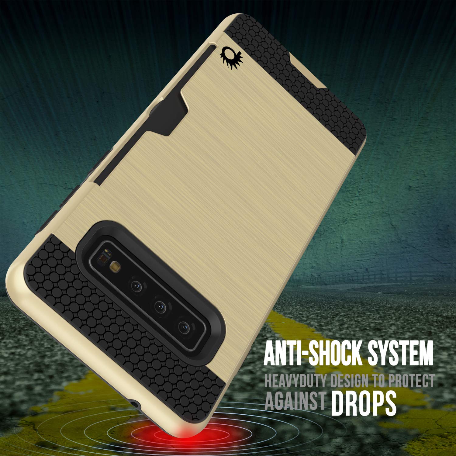 Galaxy S10 Case, PUNKcase [SLOT Series] [Slim Fit] Dual-Layer Armor Cover w/Integrated Anti-Shock System, Credit Card Slot [Gold]