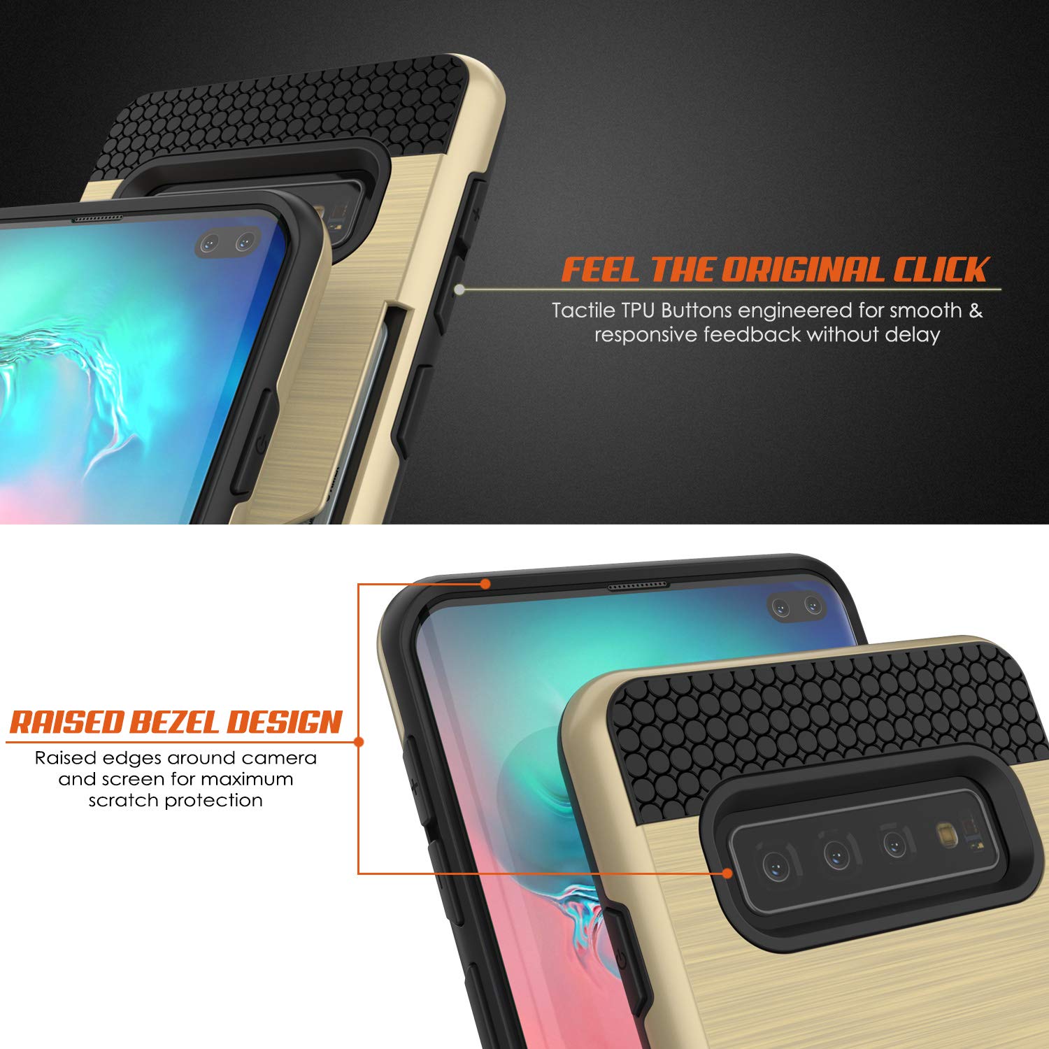 Galaxy S10+ Plus  Case, PUNKcase [SLOT Series] [Slim Fit] Dual-Layer Armor Cover w/Integrated Anti-Shock System, Credit Card Slot [Gold]