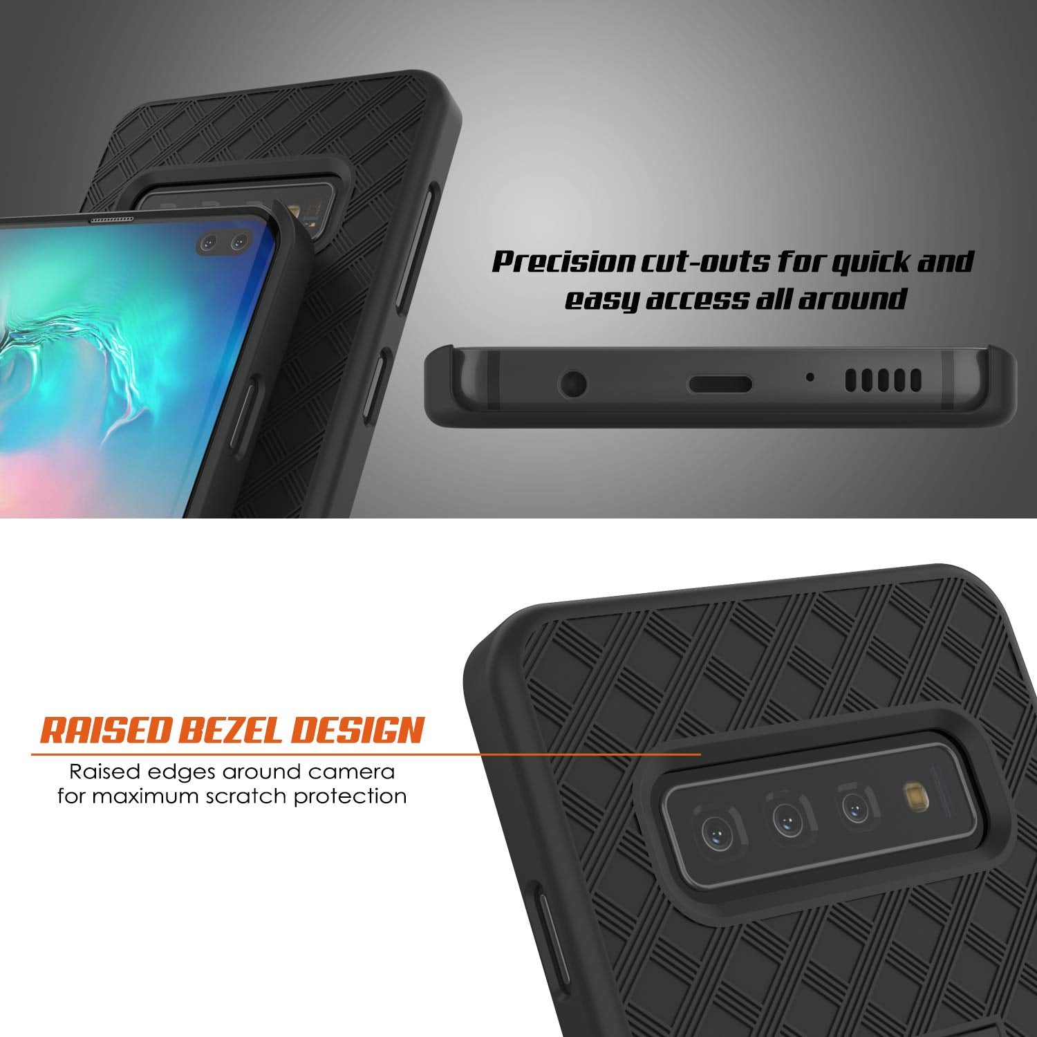 Punkcase Galaxy s10+ Plus Case With Screen Protector, Holster Belt Clip [Black]