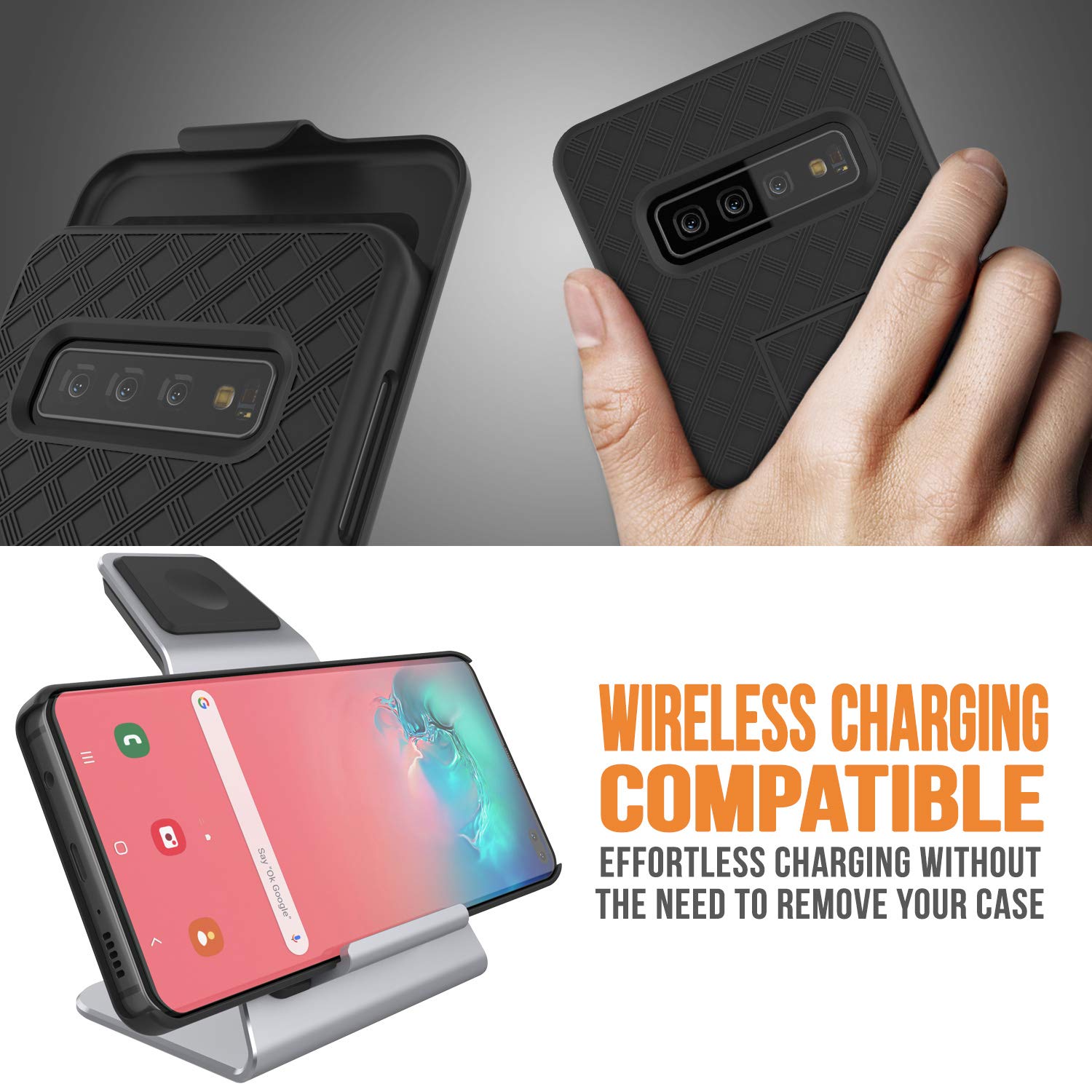 Punkcase Galaxy s10+ Plus Case With Screen Protector, Holster Belt Clip [Black]