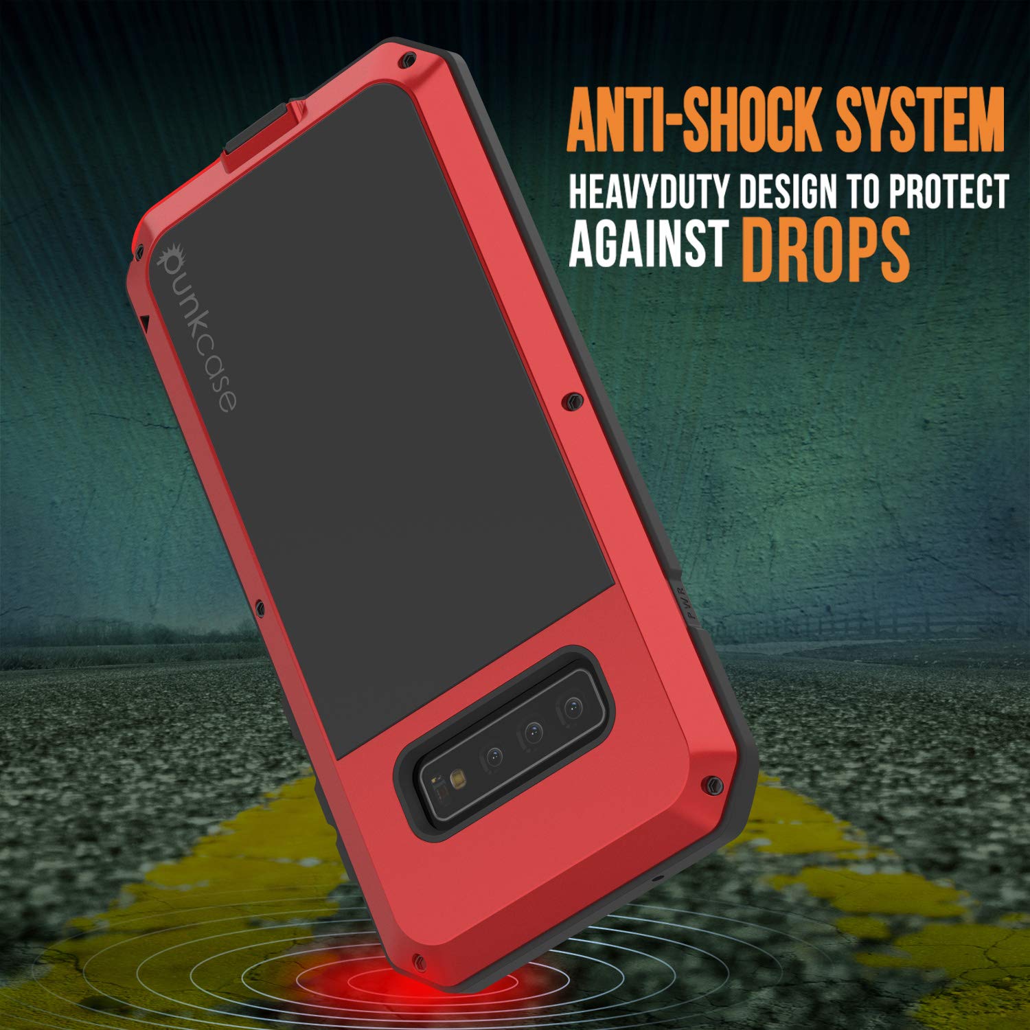 Galaxy S10+ Plus Metal Case, Heavy Duty Military Grade Rugged Armor Cover [Red]