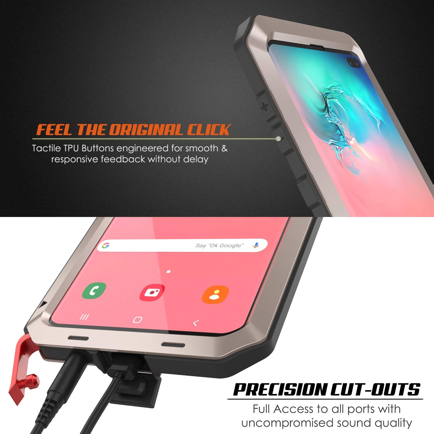 Galaxy S10+ Plus Metal Case, Heavy Duty Military Grade Rugged Armor Cover [Gold]