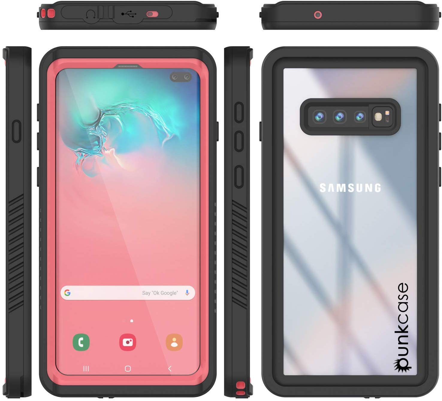 Galaxy S10+ Plus Water/Shock/Snowproof Slim Screen Protector Case [Pink]
