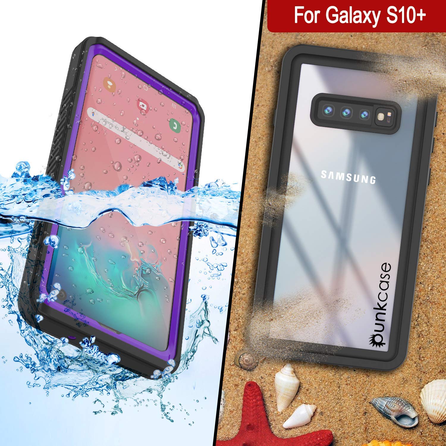 Galaxy S10+ Plus Water/Shockproof Slim Screen Protector Case [Purple]