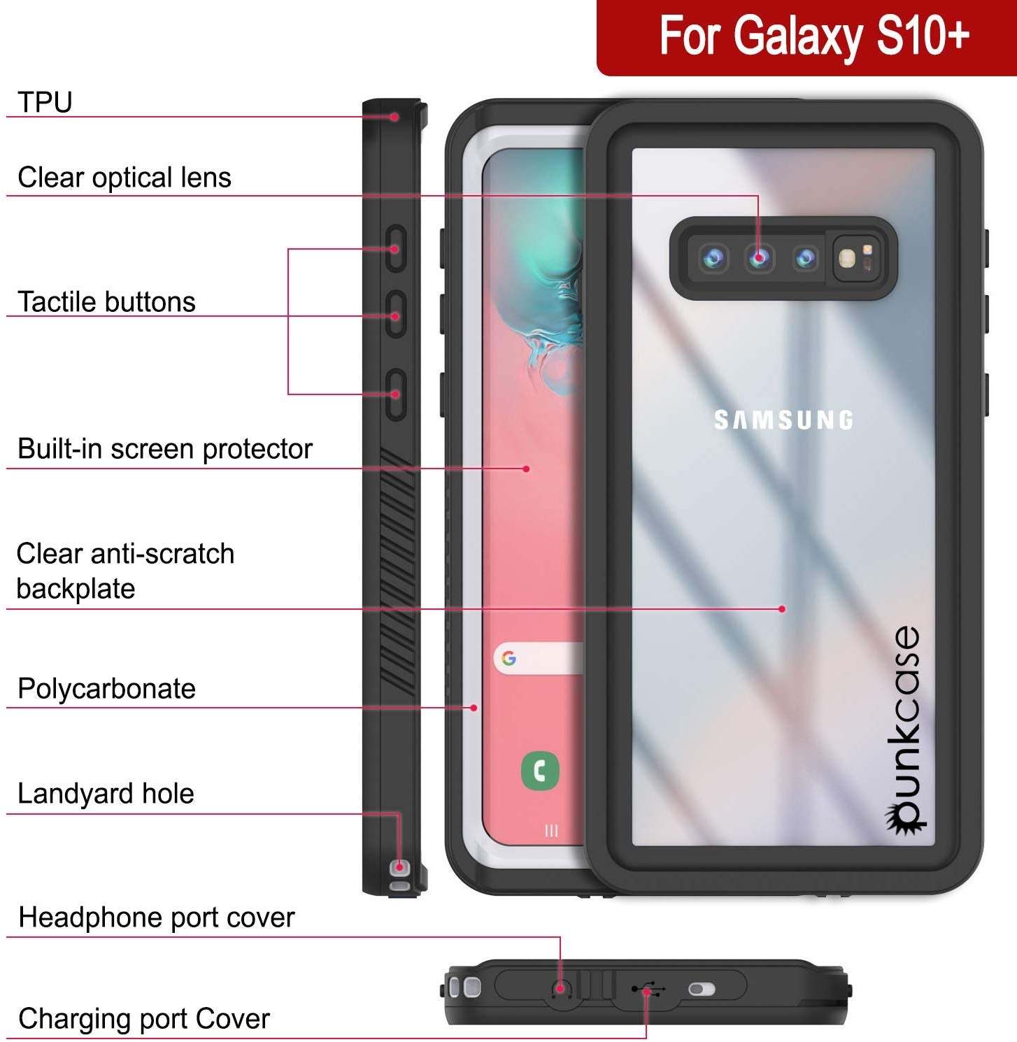 Galaxy S10+ Plus Water/Shock/Snow/dirt proof Punkcase Slim Case [White]