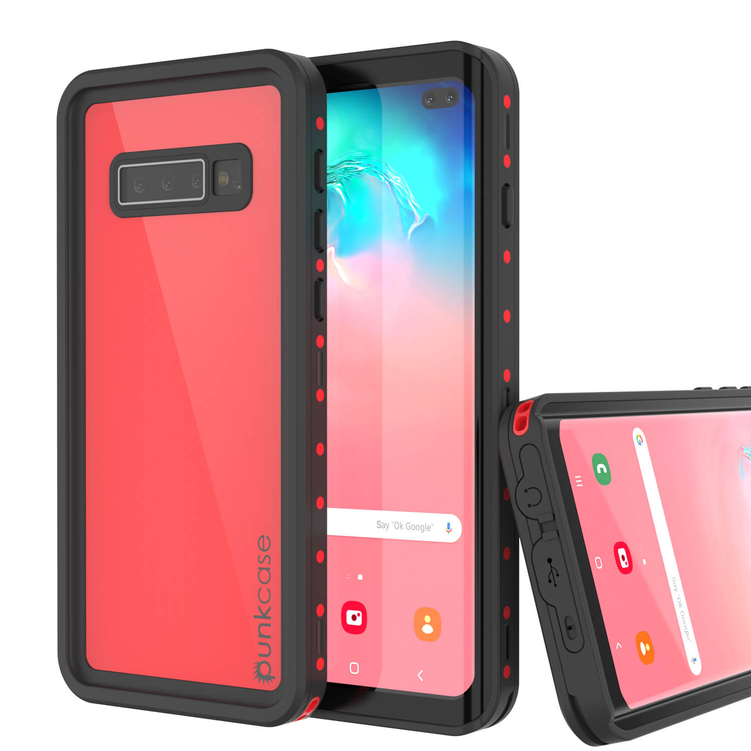 Galaxy S10e Waterproof Case PunkCase StudStar Red Thin 6.6ft Underwater IP68 Shock/Snow Proof