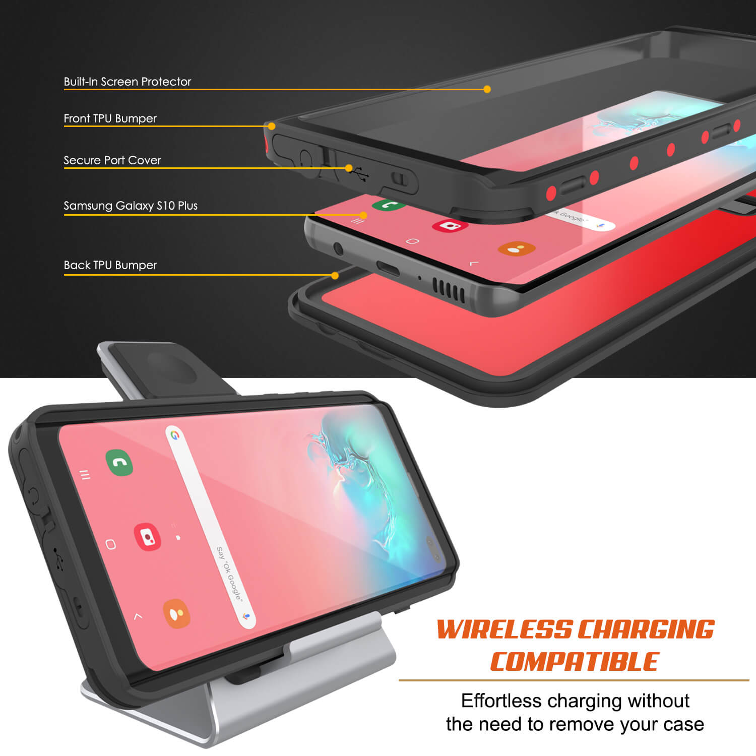 Galaxy S10e Waterproof Case PunkCase StudStar Red Thin 6.6ft Underwater IP68 Shock/Snow Proof