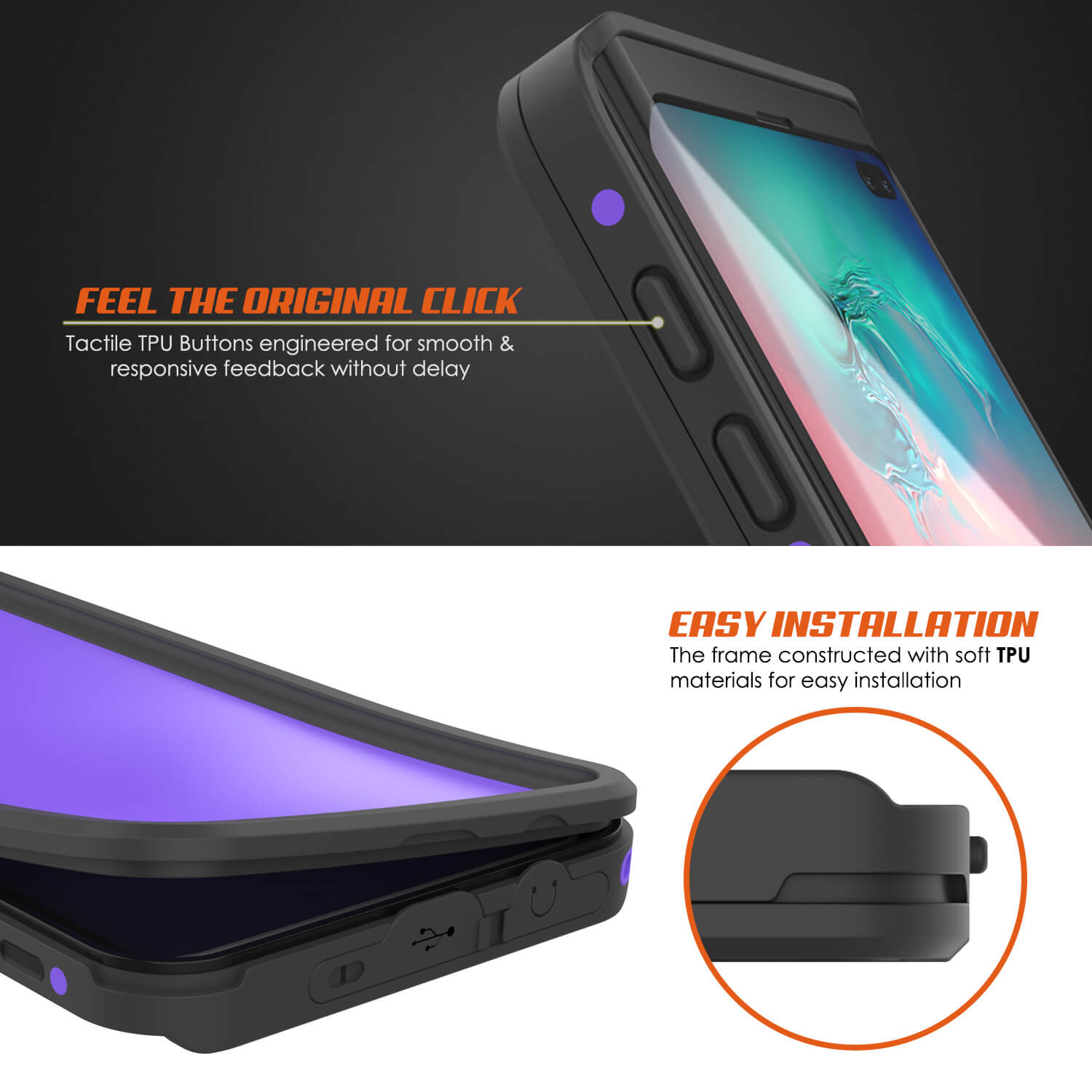 Galaxy S10e Waterproof Case PunkCase StudStar Purple Thin 6.6ft Underwater IP68 Shock/Snow Proof