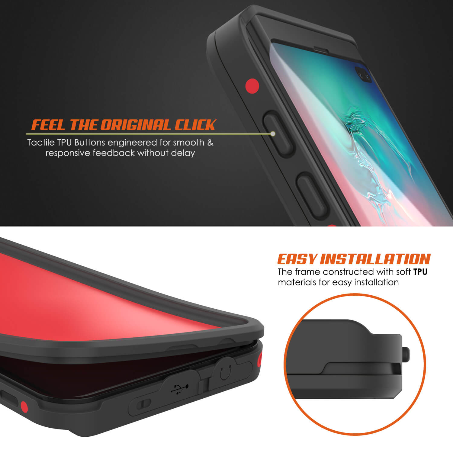 Galaxy S10e Waterproof Case PunkCase StudStar Red Thin 6.6ft Underwater IP68 Shock/Snow Proof