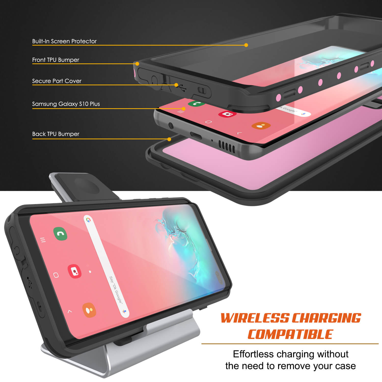 Galaxy S10+ Plus Waterproof Case PunkCase StudStar Pink Thin 6.6ft Underwater IP68 Shock/Snow Proof