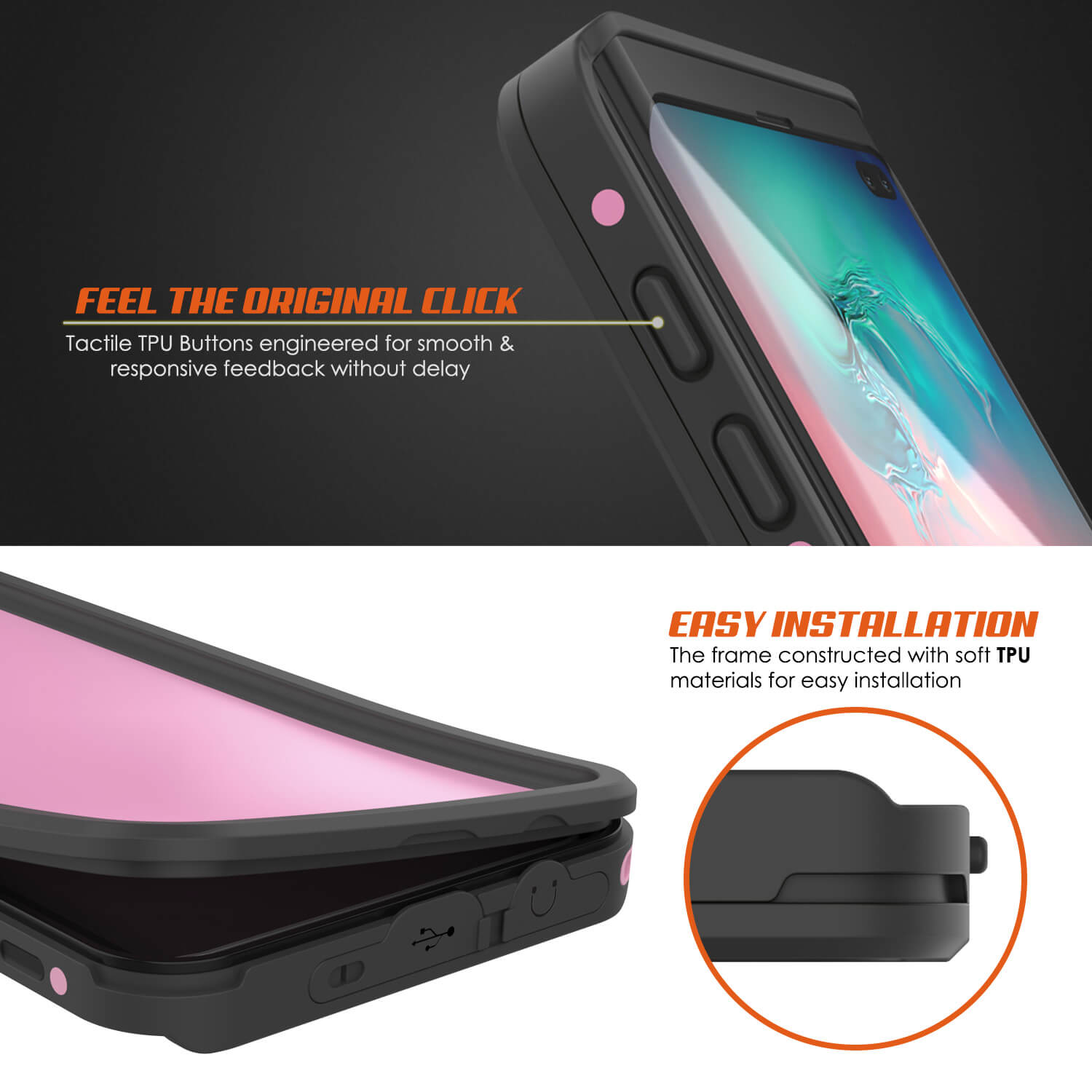 Galaxy S10+ Plus Waterproof Case PunkCase StudStar Pink Thin 6.6ft Underwater IP68 Shock/Snow Proof