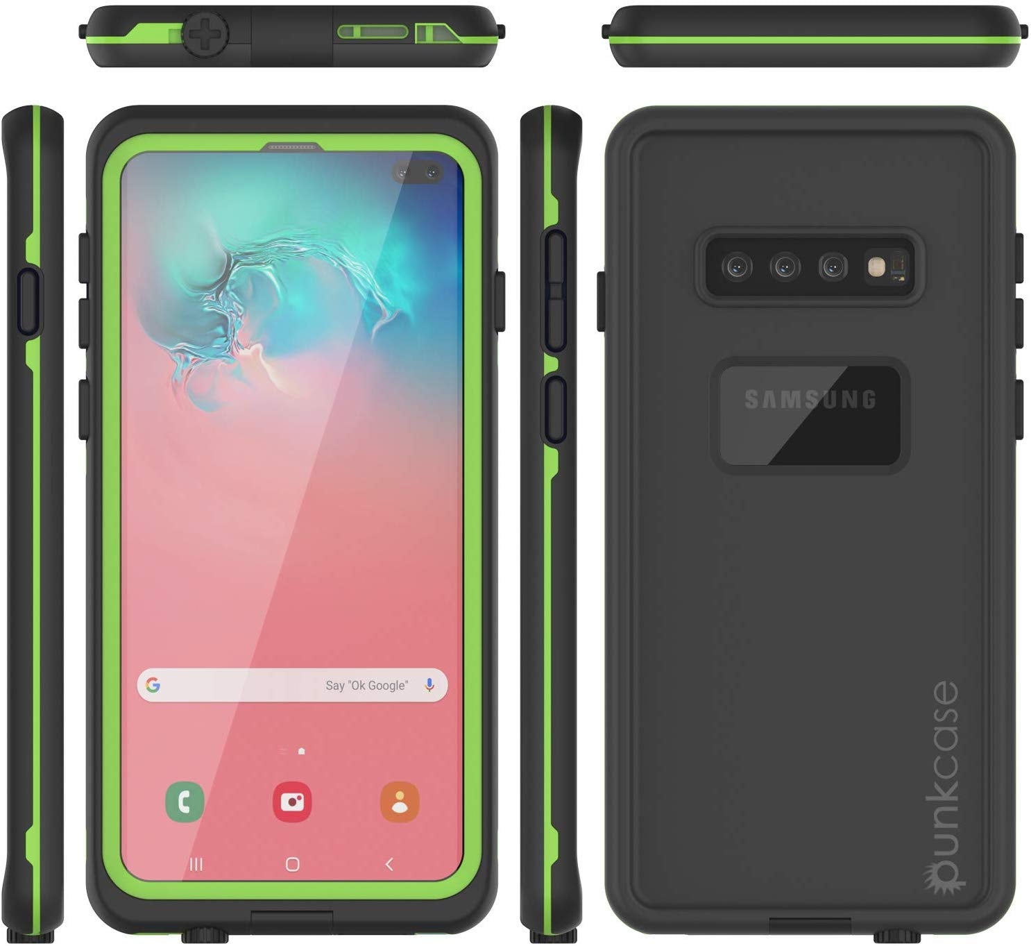 Punkcase S10+ Plus Waterproof Case [Aqua Series] Armor Cover [Black]