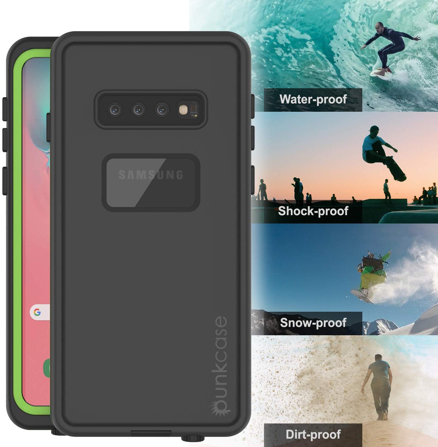 Punkcase S10+ Plus Waterproof Case [Aqua Series] Armor Cover [Black]